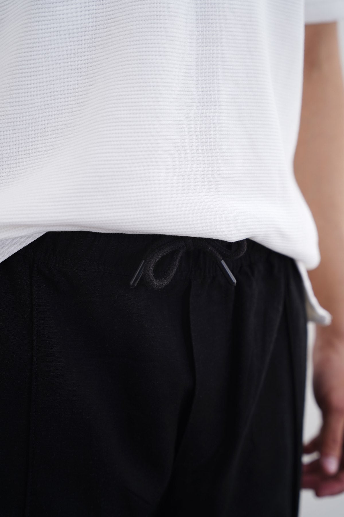 Black Tapered Elastic Waist Pants - Regular Hand Feel