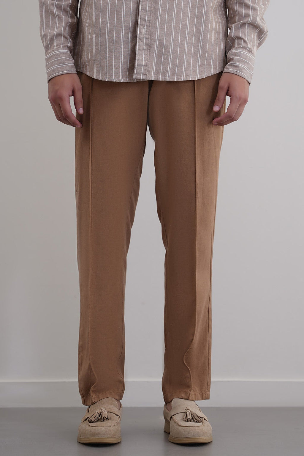 Khaki Tapered Elastic Waist Pants with Drawcord - Regular Hand Feel – Cool Havn