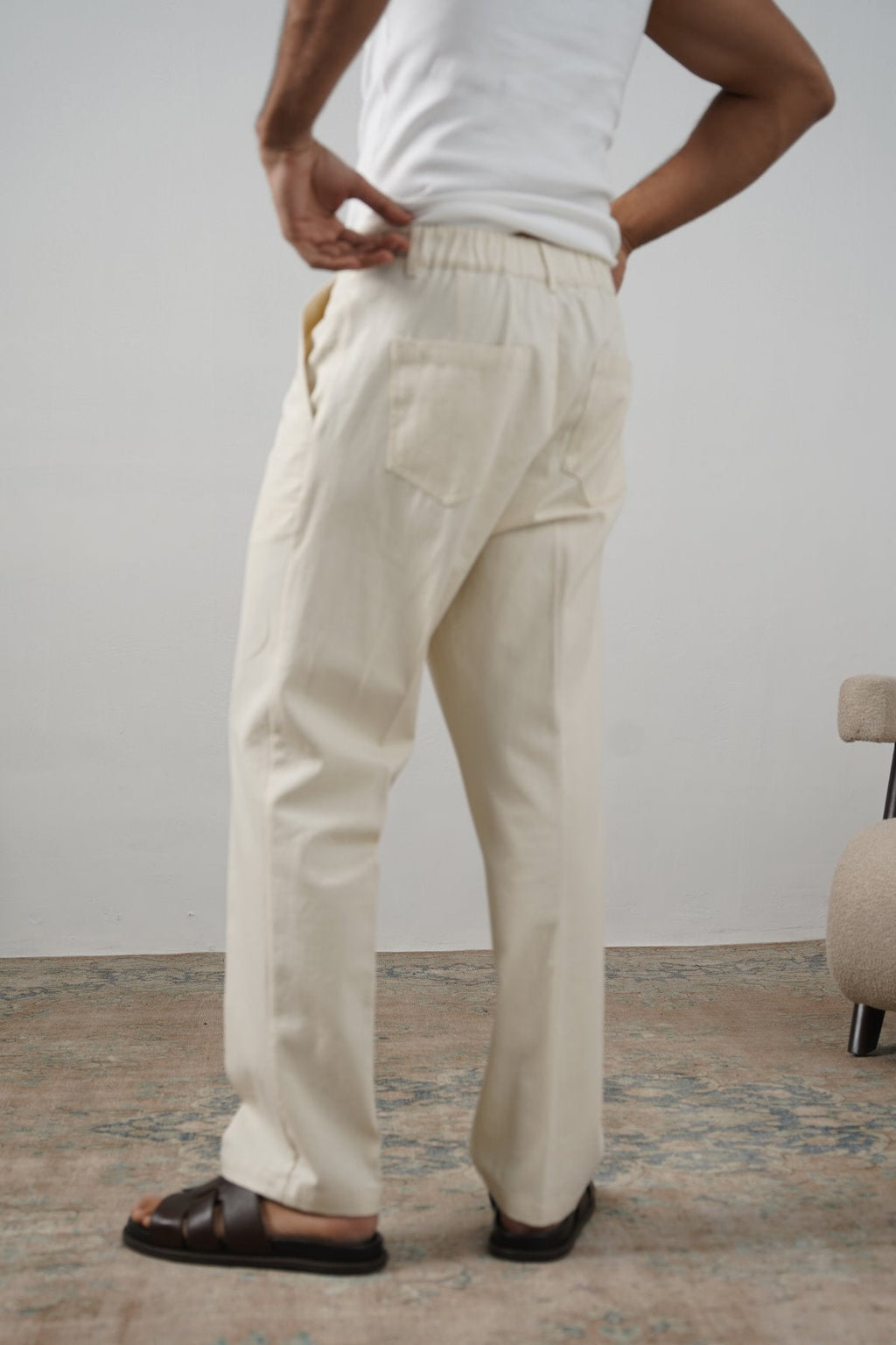 Ecru Textured Canvas Pleated Trousers - Regular Straight Fit – Cool Havn
