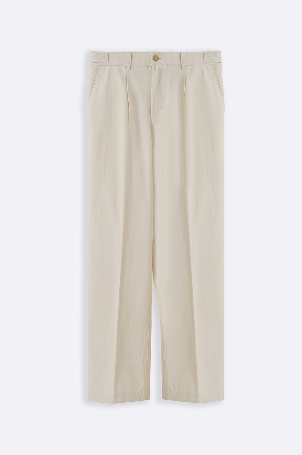 Ecru Textured Canvas Pleated Trousers - Regular Straight Fit