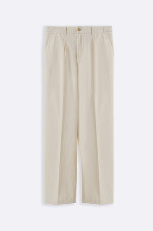 Ecru Textured Canvas Pleated Trousers - Regular Straight Fit