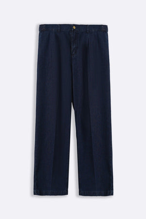 Indigo Textured Regular Straight Canvas Pleated Trousers
