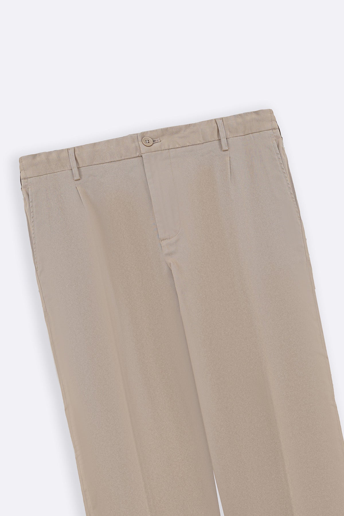 Beige Regular Fit Pleated Pants with Elastic Waistband