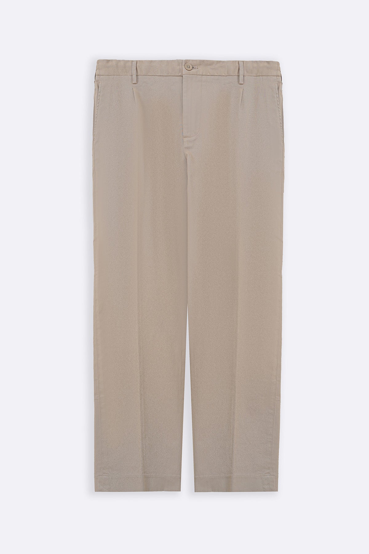 Beige Regular Fit Pleated Pants with Elastic Waistband