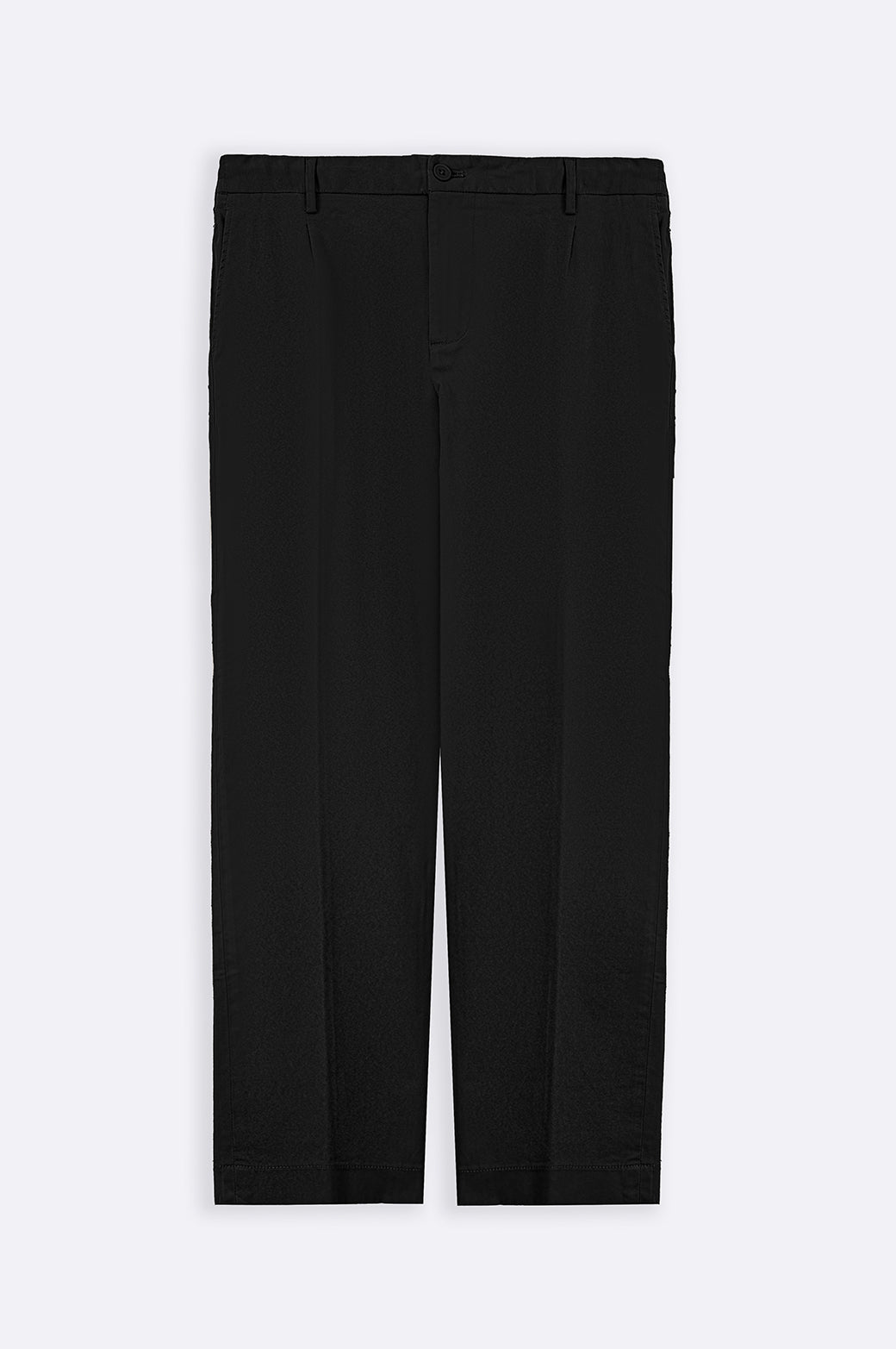 Black Regular Fit Pleated Pants with Elastic Waistband