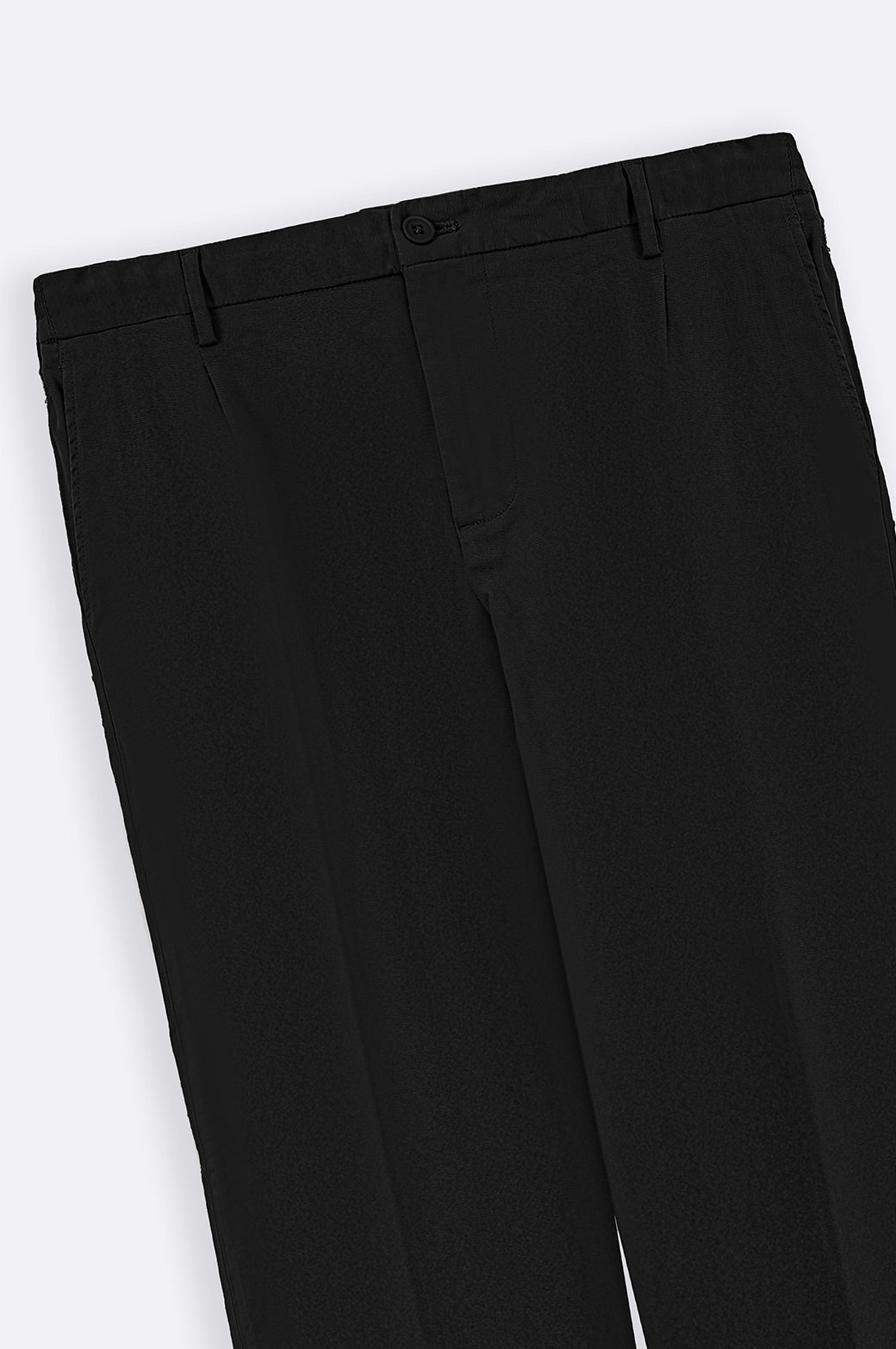 Black Regular Fit Pleated Pants with Elastic Waistband