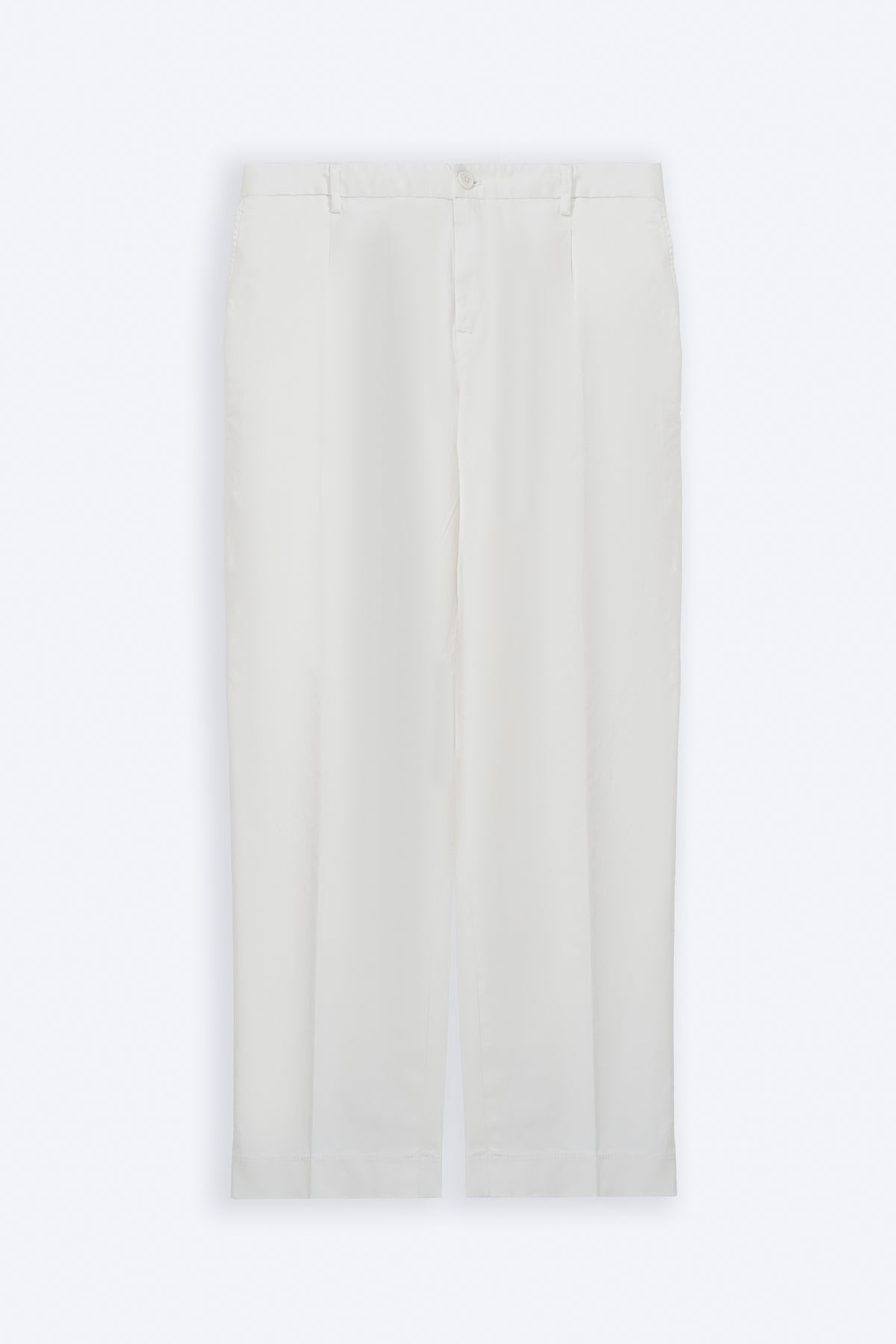 Off White Regular Fit Pleated Pants with Elastic Waistband