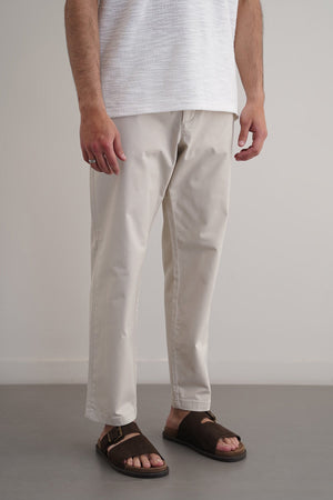Ecru Tapered Fit Chinos with Elastic Waistband