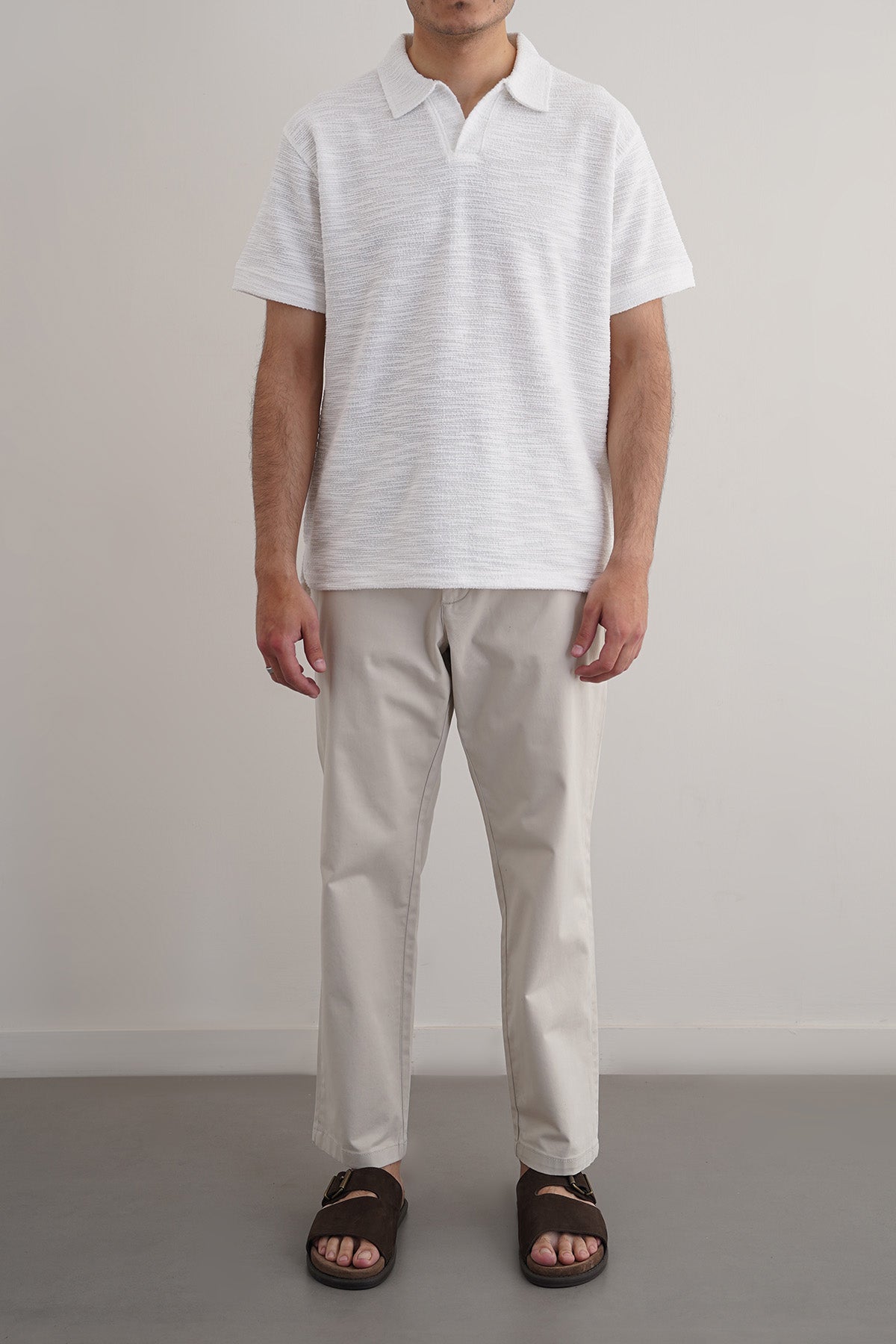 Ecru Tapered Fit Chinos with Elastic Waistband