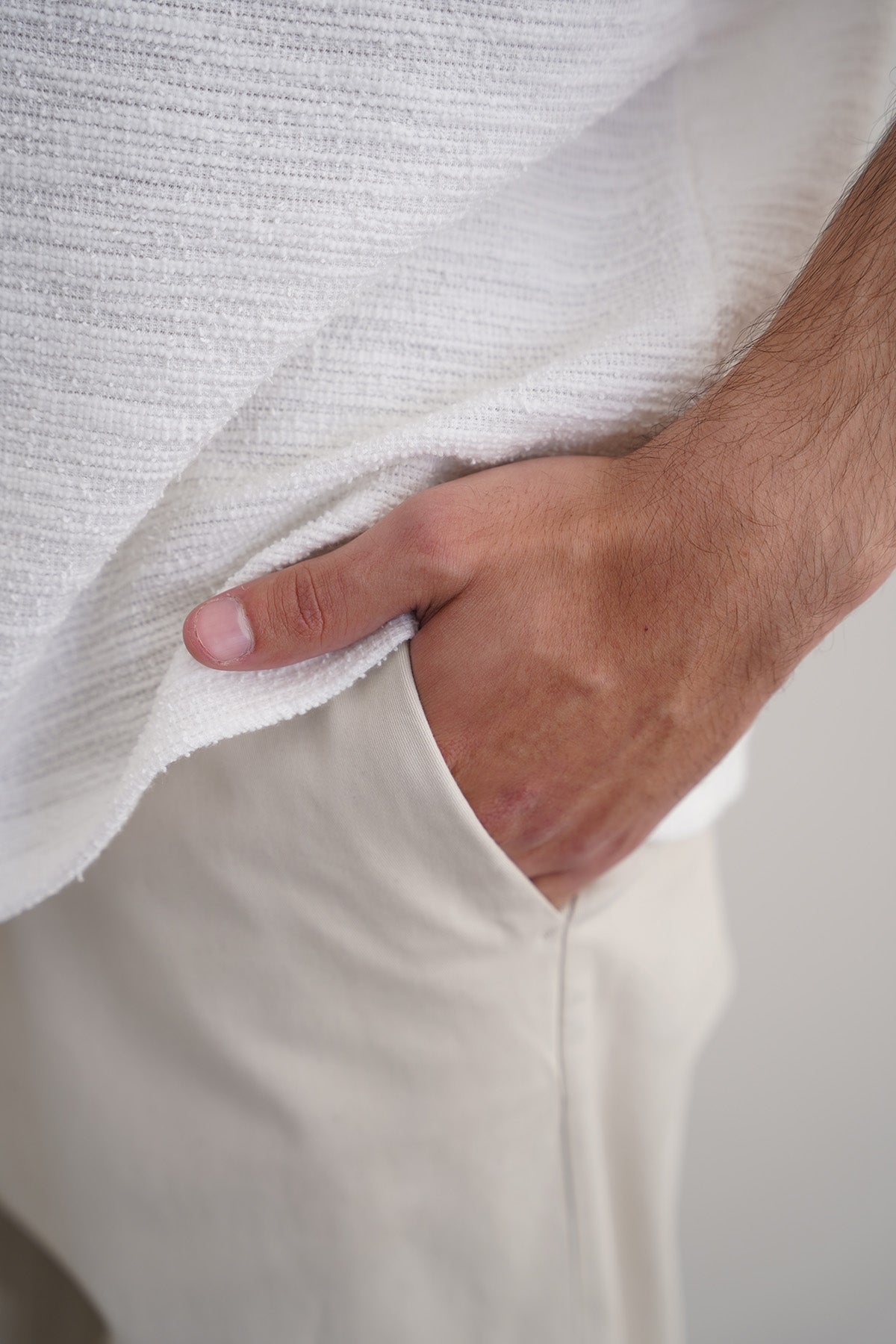 Ecru Tapered Fit Chinos with Elastic Waistband