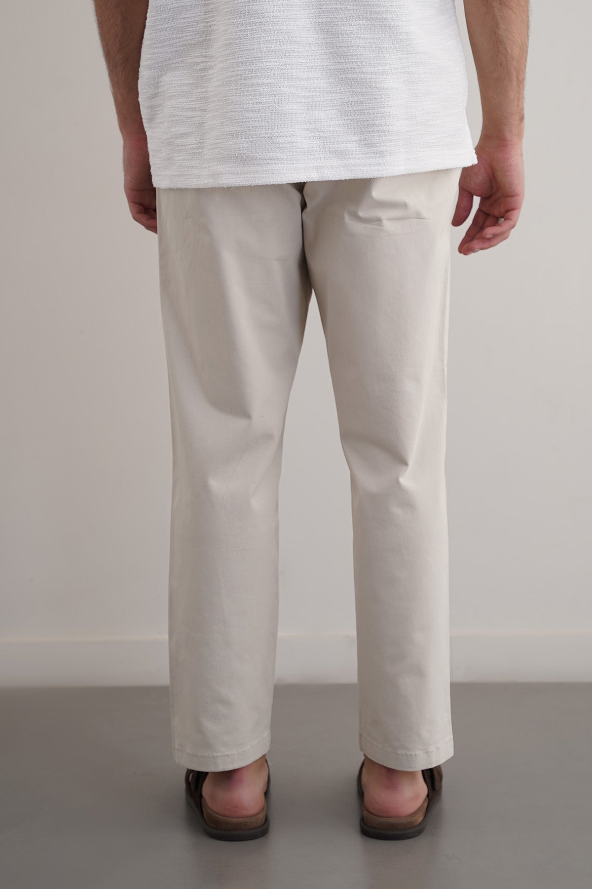 Ecru Tapered Fit Chinos with Elastic Waistband
