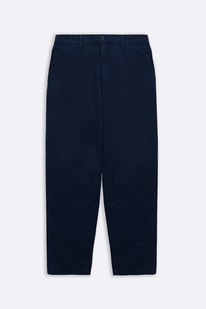 Navy Tapered Fit Chinos with Elastic Waist - Regular Hand Feel
