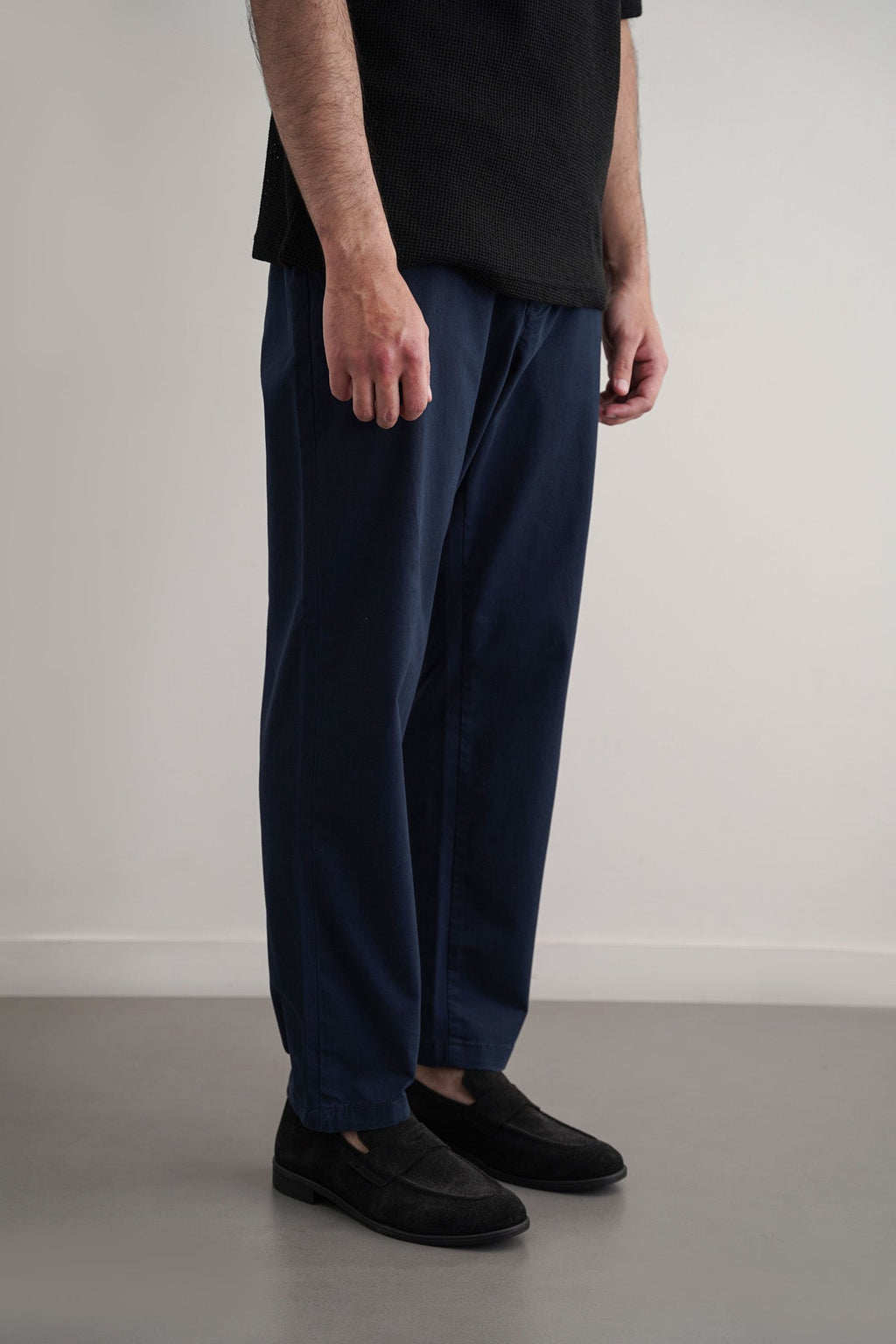 Navy Tapered Fit Chinos with Elastic Waist - Regular Hand Feel – Cool Havn