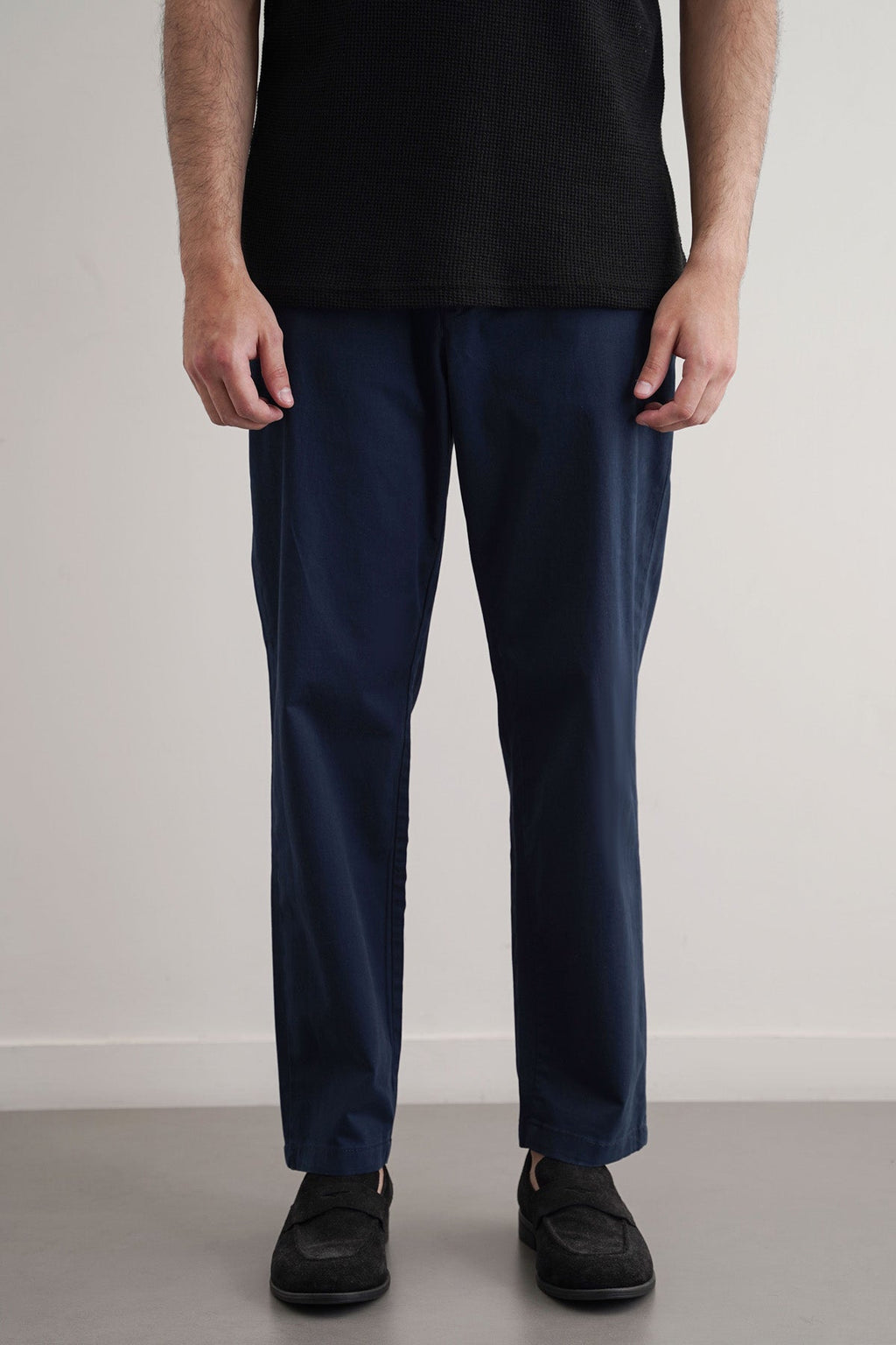 Navy Tapered Fit Chinos with Elastic Waist - Regular Hand Feel – Cool Havn