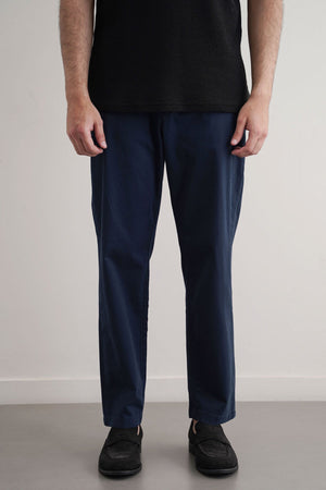 Navy Tapered Fit Chinos with Elastic Waist - Regular Hand Feel