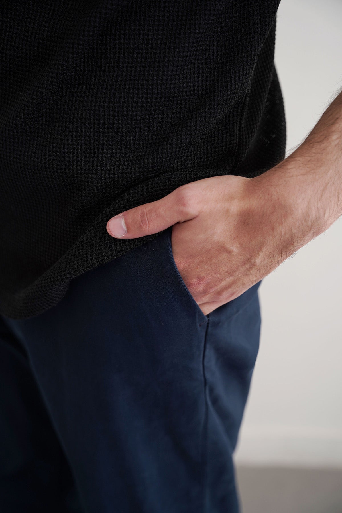 Navy Tapered Fit Chinos with Elastic Waist - Regular Hand Feel