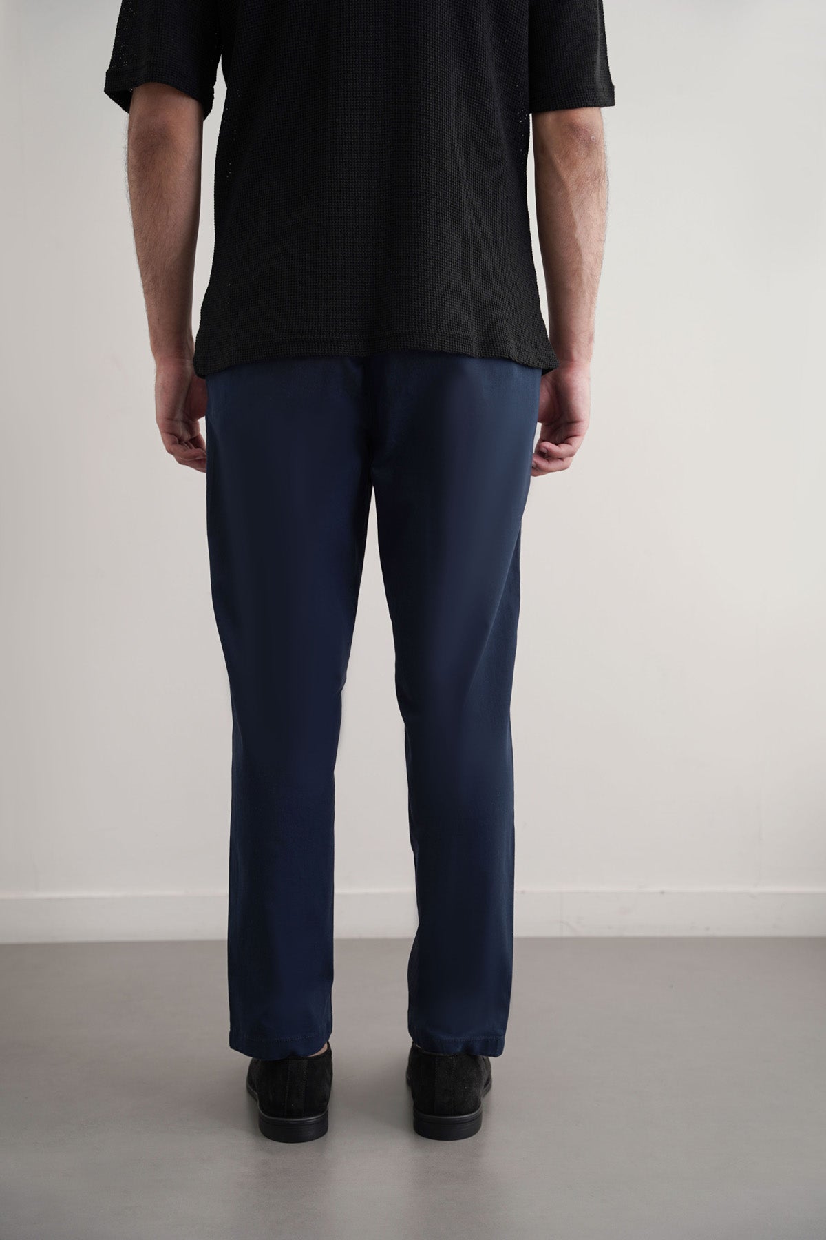 Navy Tapered Fit Chinos with Elastic Waist - Regular Hand Feel