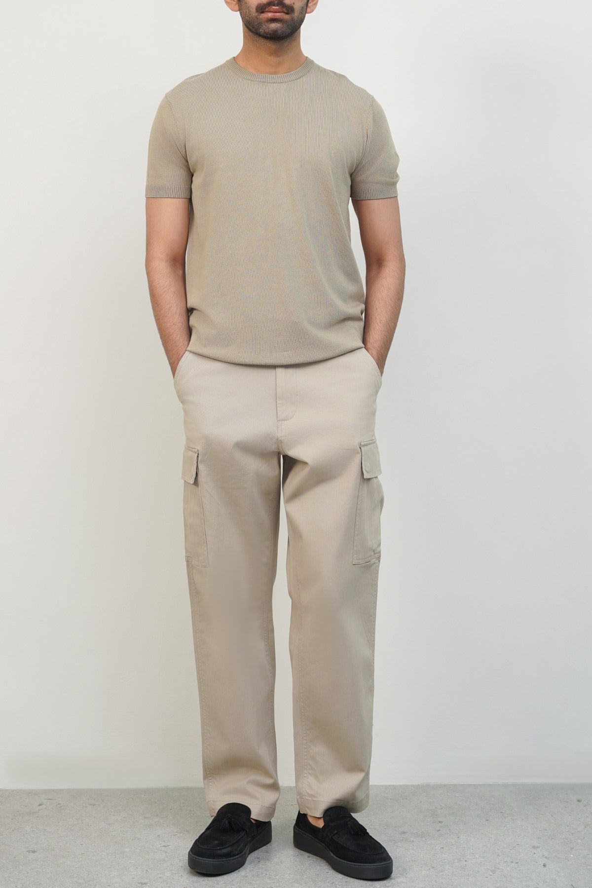 Beige Relaxed Fit Cargo Pants with Six Pockets