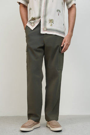 Olive Relaxed Fit Cargo Pants with Six Pockets