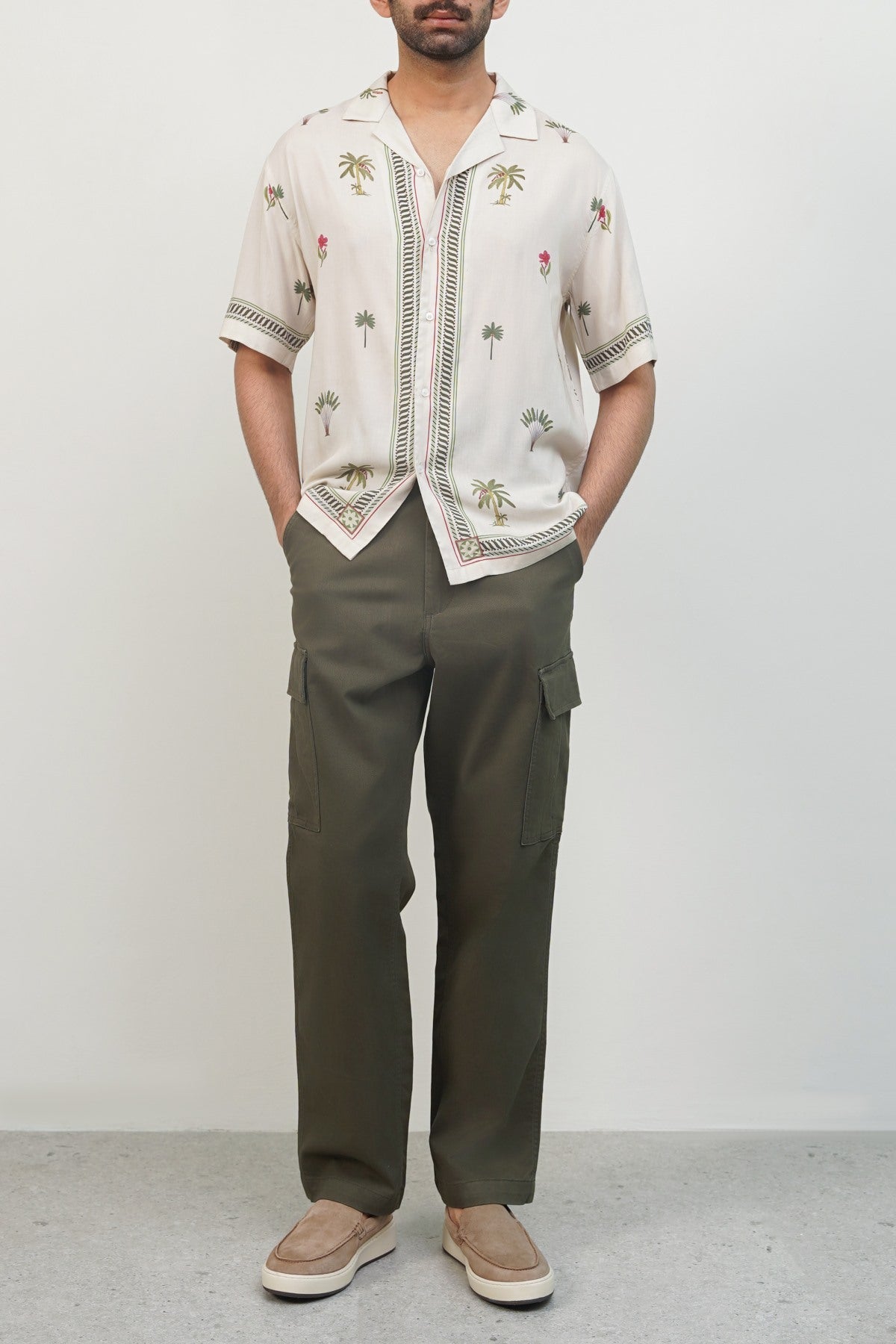 Olive Relaxed Fit Cargo Pants with Six Pockets