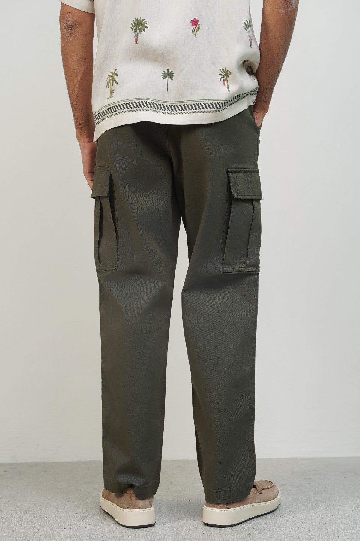 Olive Relaxed Fit Cargo Pants with Six Pockets