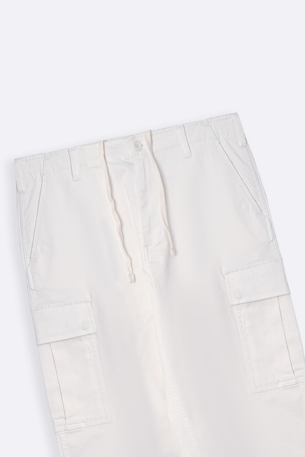 White Relaxed Fit Cargos with Six Pockets and Elastic Waistband – Cool Havn