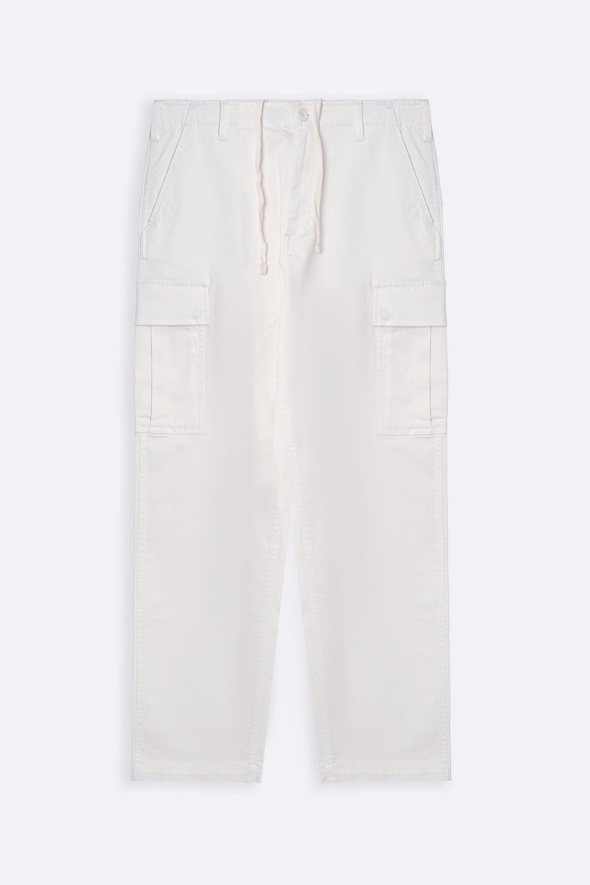 White Relaxed Fit Cargos with Six Pockets and Elastic Waistband