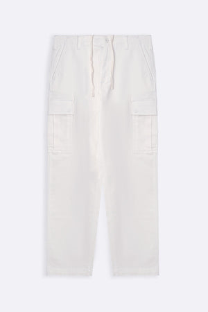 White Relaxed Fit Cargos with Six Pockets and Elastic Waistband
