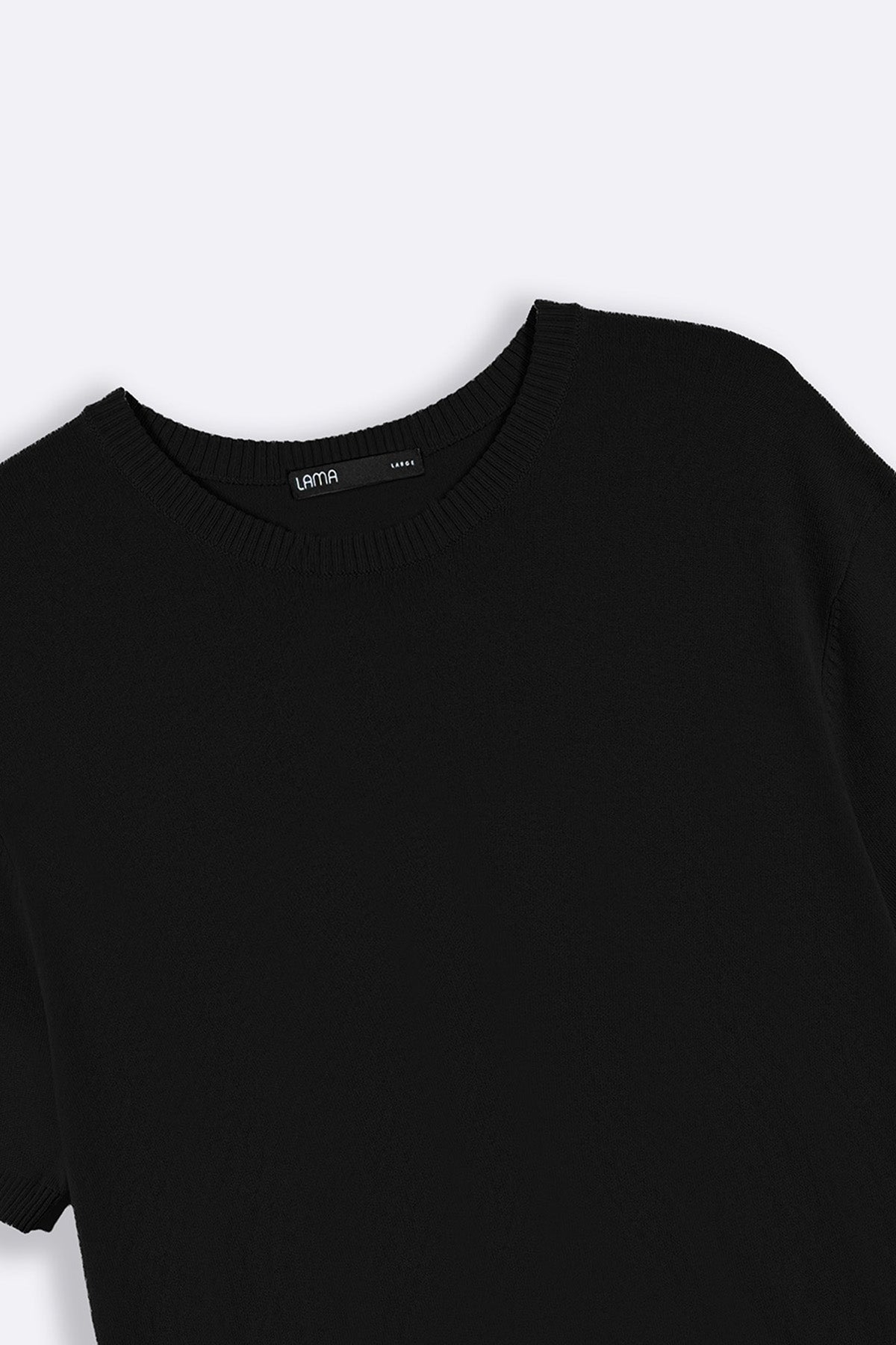 Black Fitted Crew Neck T-Shirt with Ribbed Detail