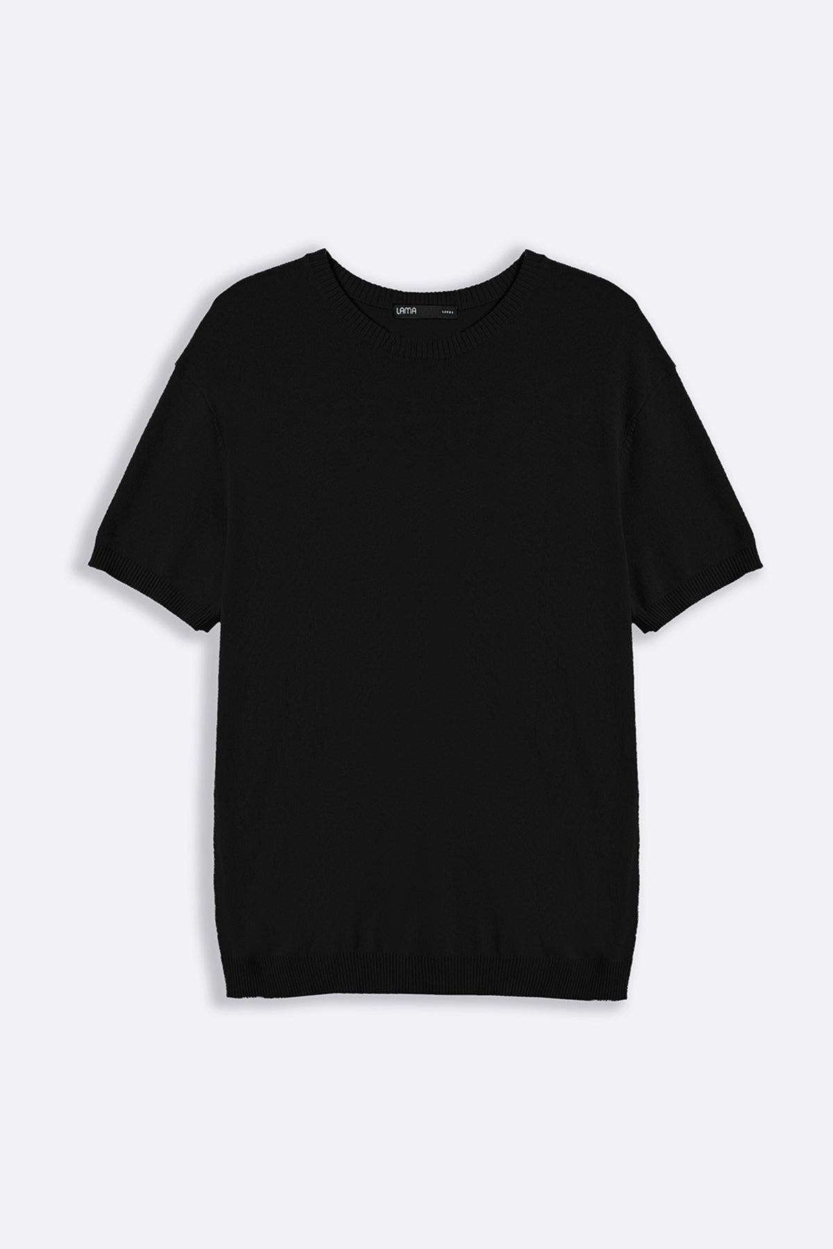 Black Fitted Crew Neck T-Shirt with Ribbed Detail