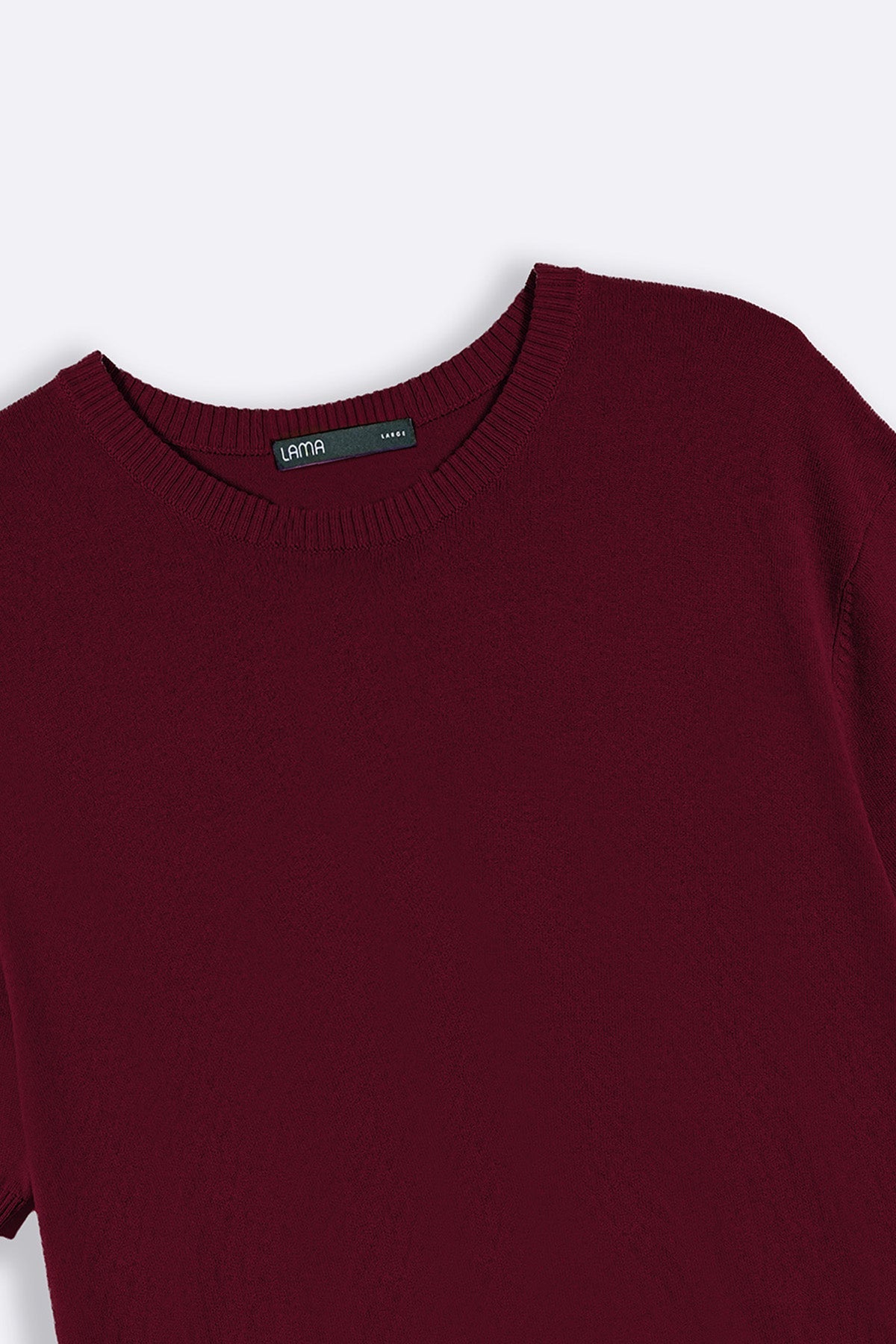 Maroon Fitted Crew Neck T-Shirt with Ribbed Detail - Regular Hand Feel