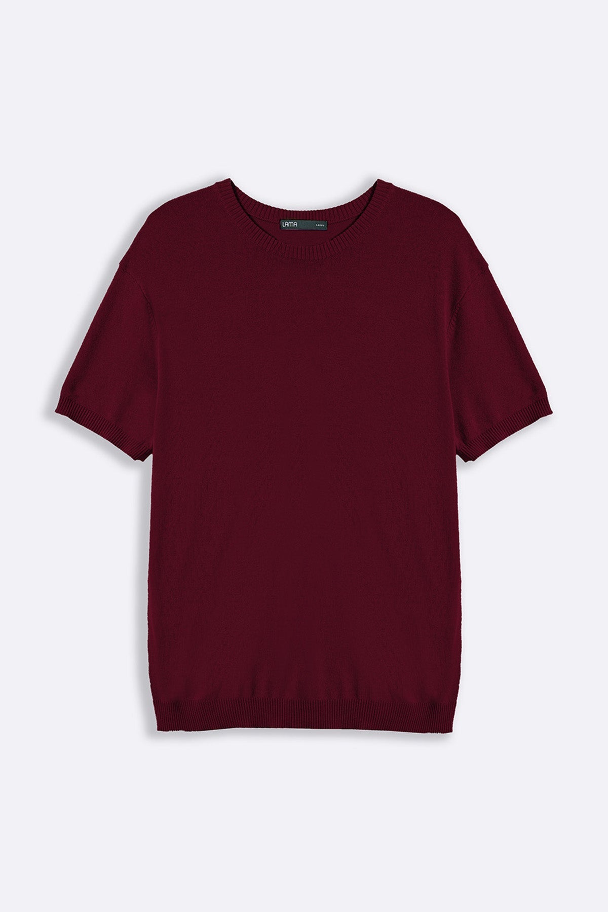 Maroon Fitted Crew Neck T-Shirt with Ribbed Detail - Regular Hand Feel