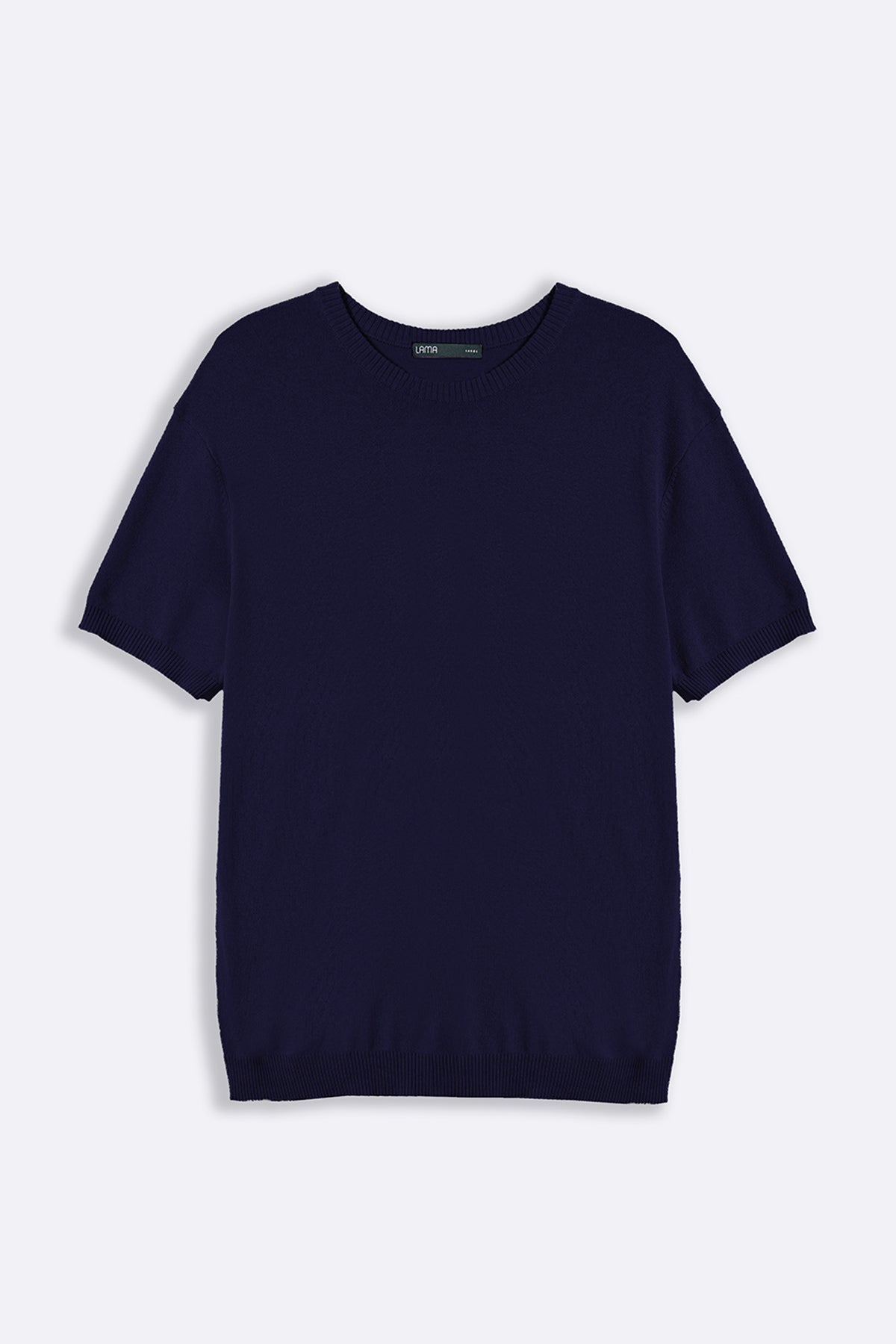 Navy Fitted Crew Neck T-Shirt with Ribbed Detail - Regular Hand Feel