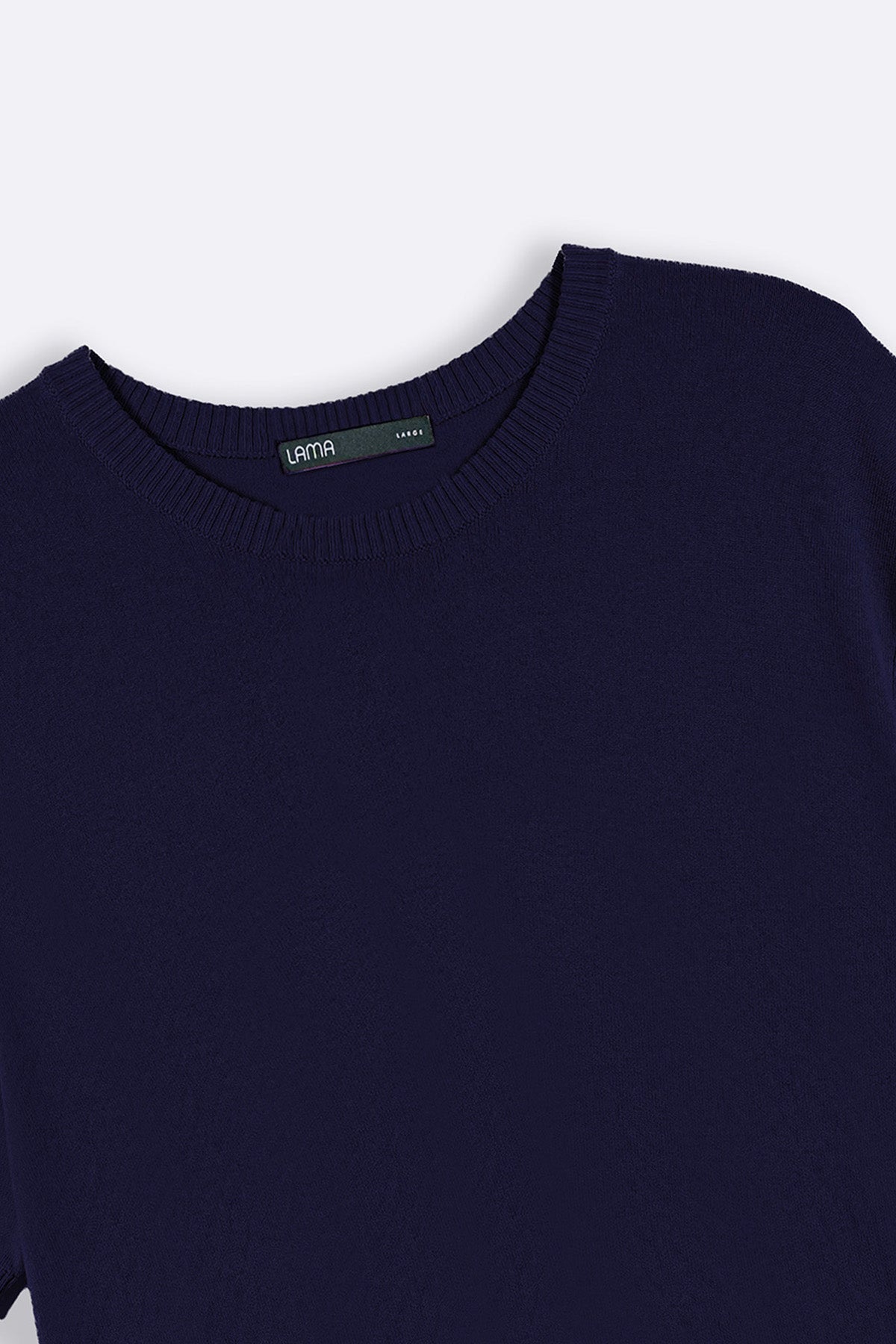 Navy Fitted Crew Neck T-Shirt with Ribbed Detail - Regular Hand Feel