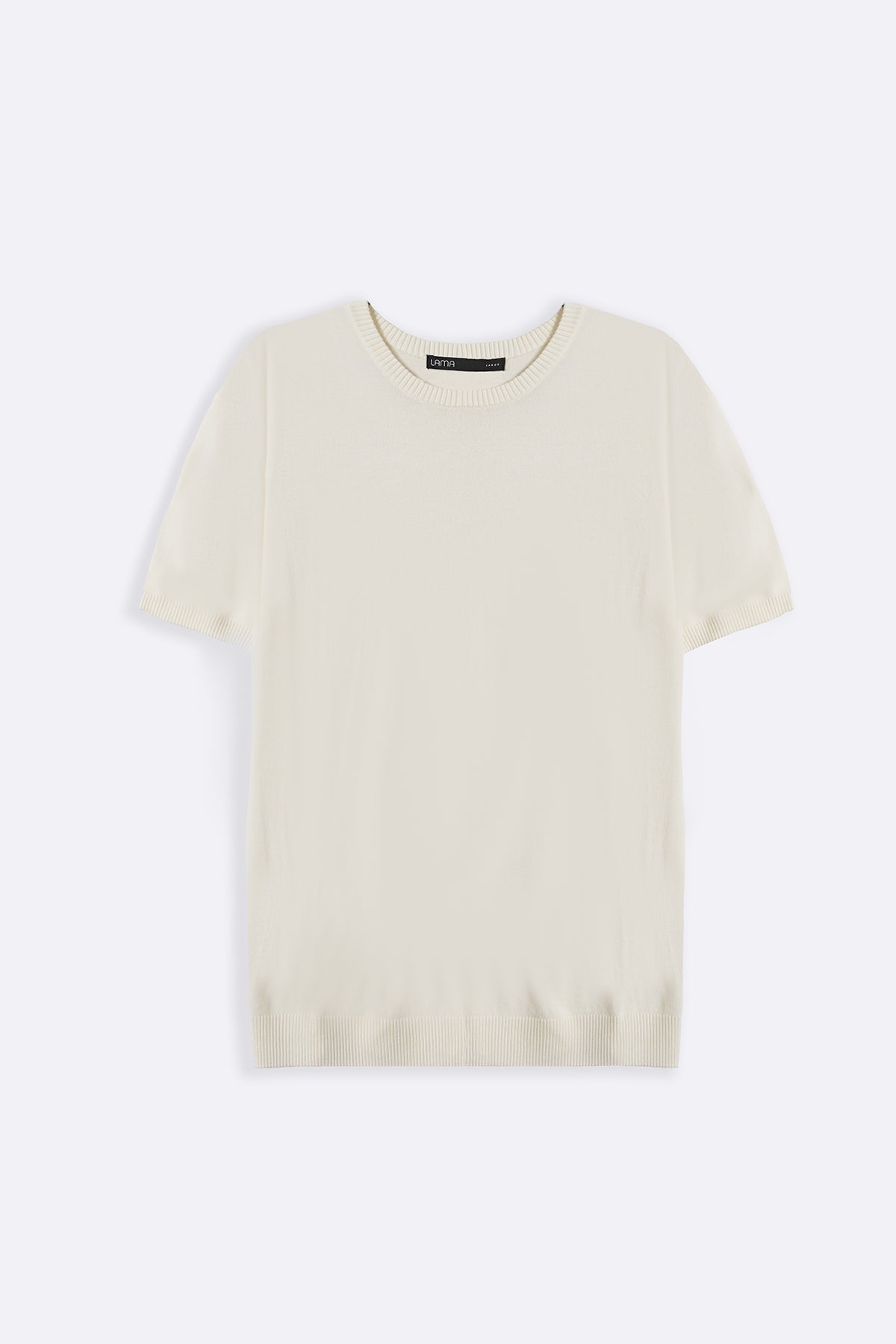 Off White Fitted Crew Neck T-Shirt with Ribbed Detail - Regular Hand Feel