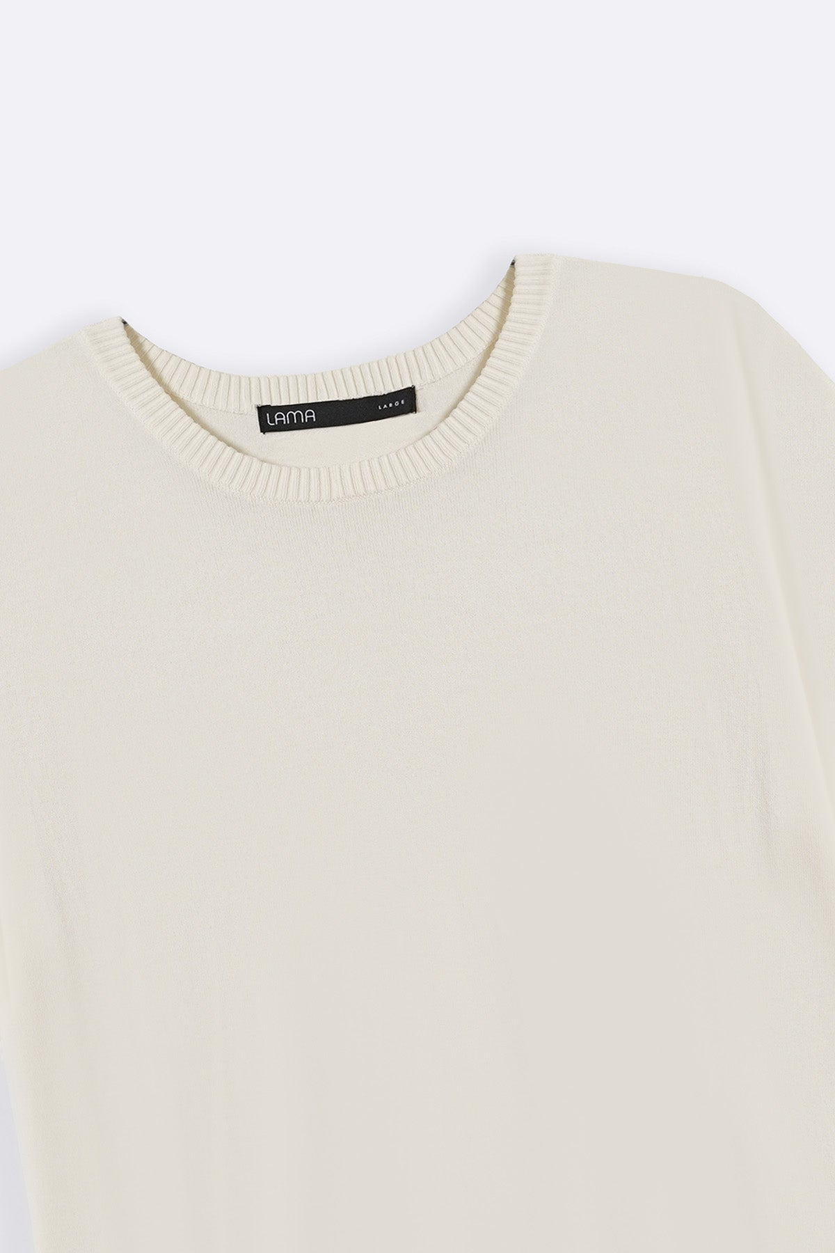 Off White Fitted Crew Neck T-Shirt with Ribbed Detail - Regular Hand Feel