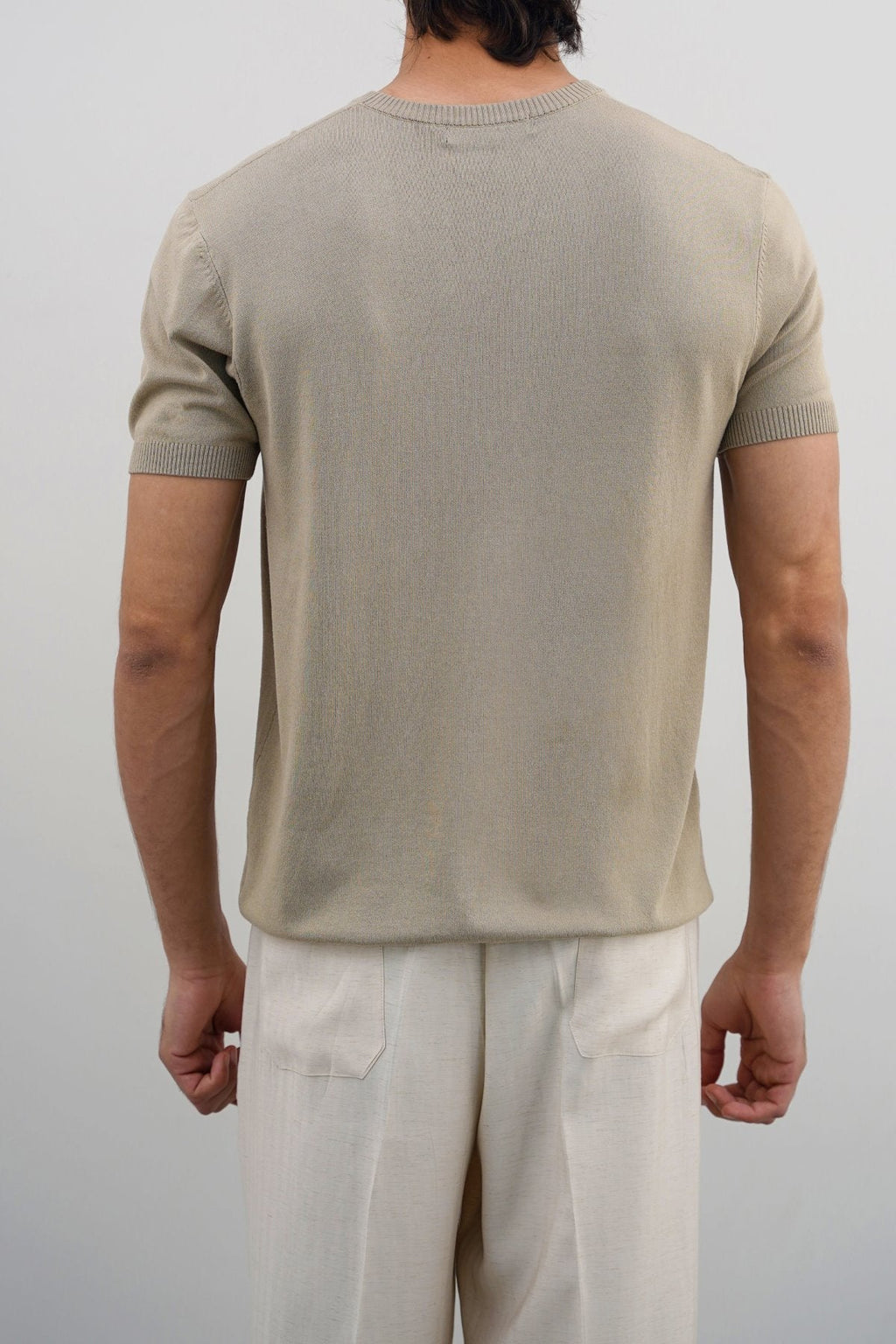 Sand Fitted Crew Neck T-Shirt with Ribbed Detail - Regular Hand Feel – Cool Havn