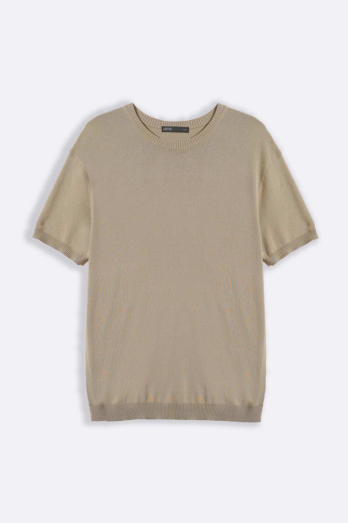 Sand Fitted Crew Neck T-Shirt with Ribbed Detail - Regular Hand Feel