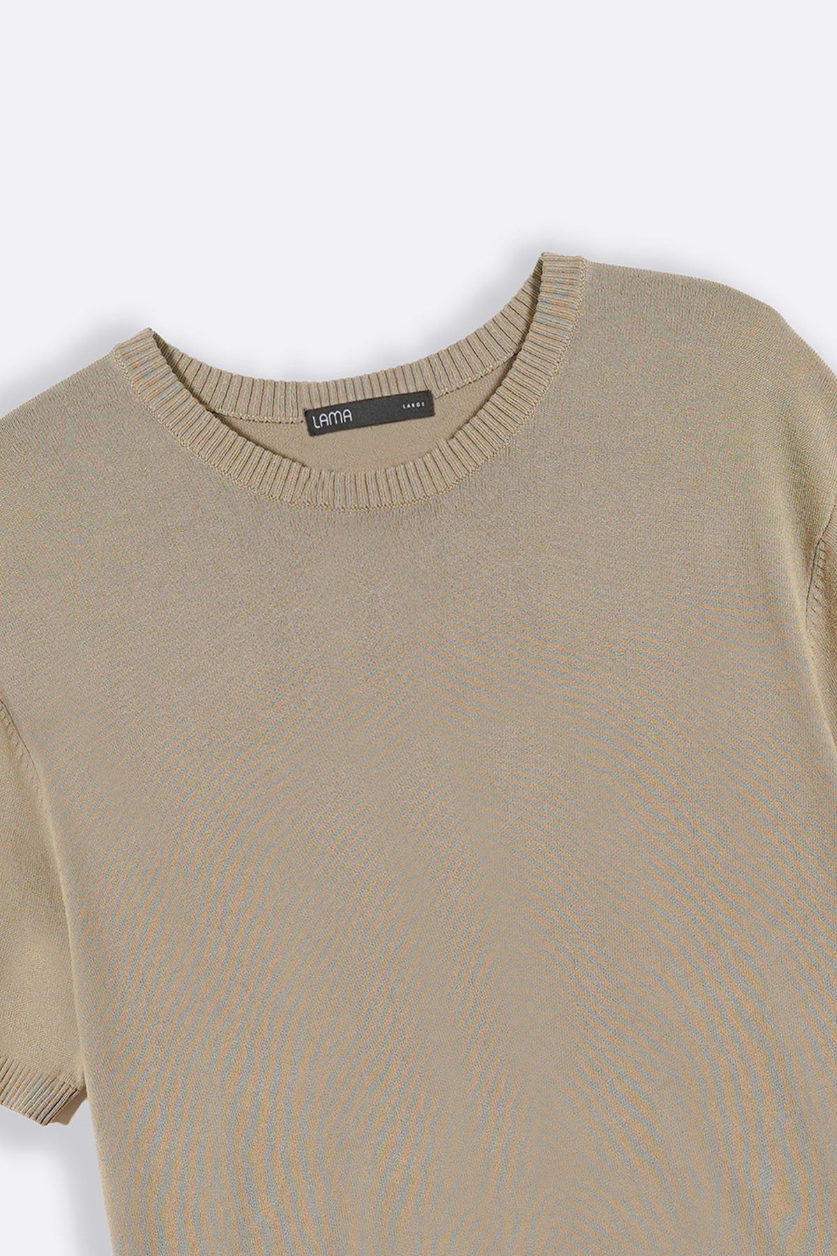 Sand Fitted Crew Neck T-Shirt with Ribbed Detail - Regular Hand Feel
