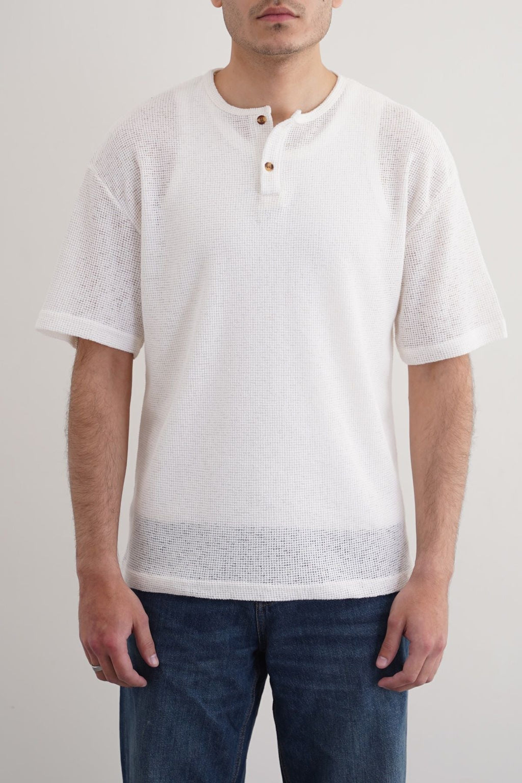 Ivory Jacquard Henley Relaxed Fit Short Sleeve Top – Cool Havn