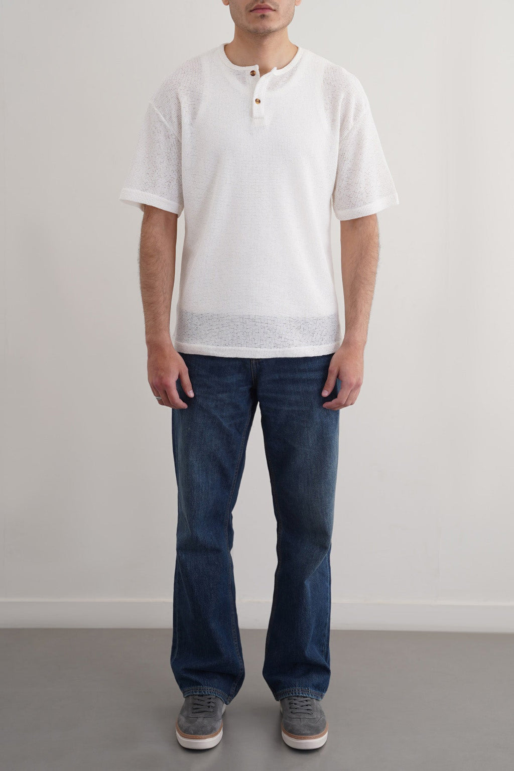 Ivory Jacquard Henley Relaxed Fit Short Sleeve Top – Cool Havn