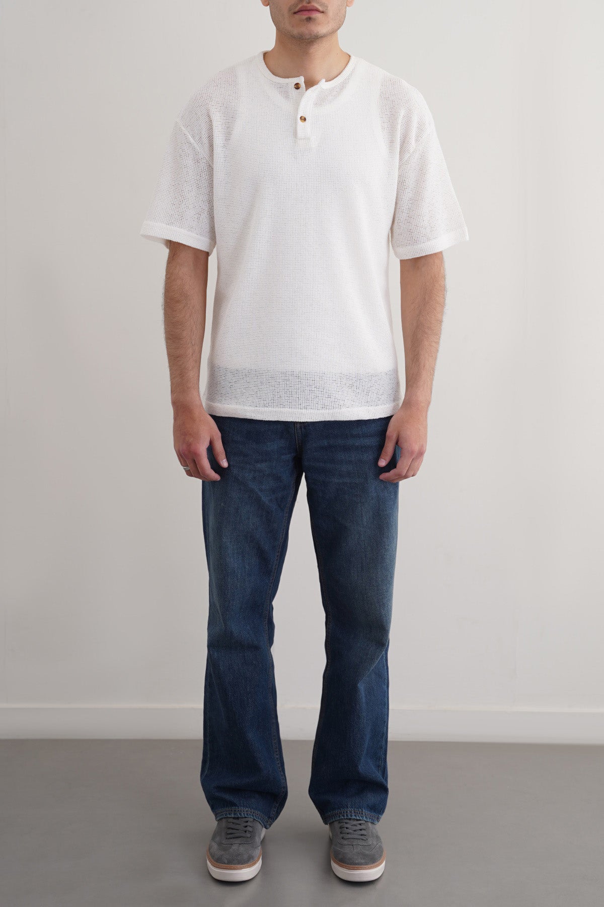 Ivory Jacquard Henley Relaxed Fit Short Sleeve Top – Cool Havn
