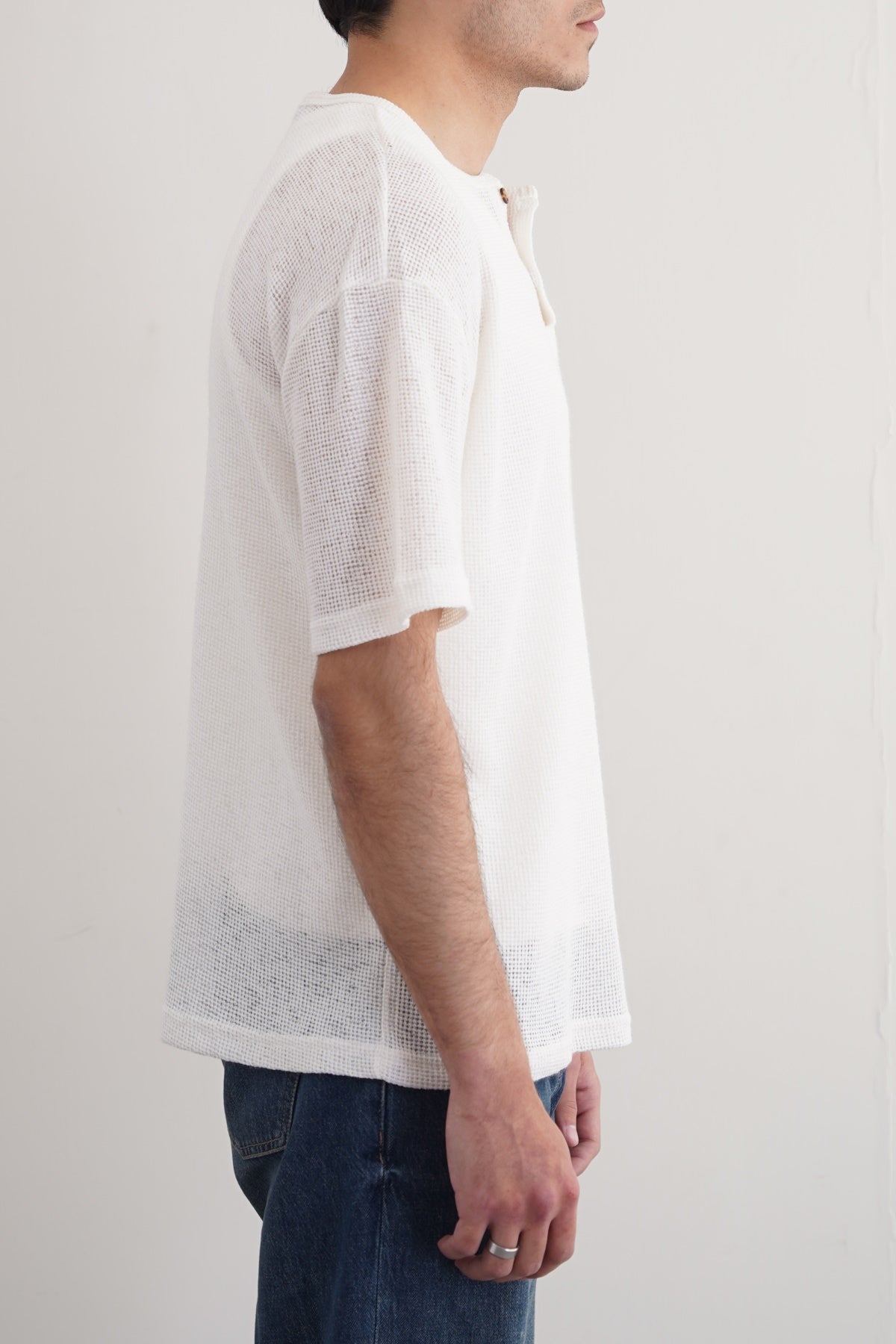 Ivory Jacquard Henley Relaxed Fit Short Sleeve Top – Cool Havn