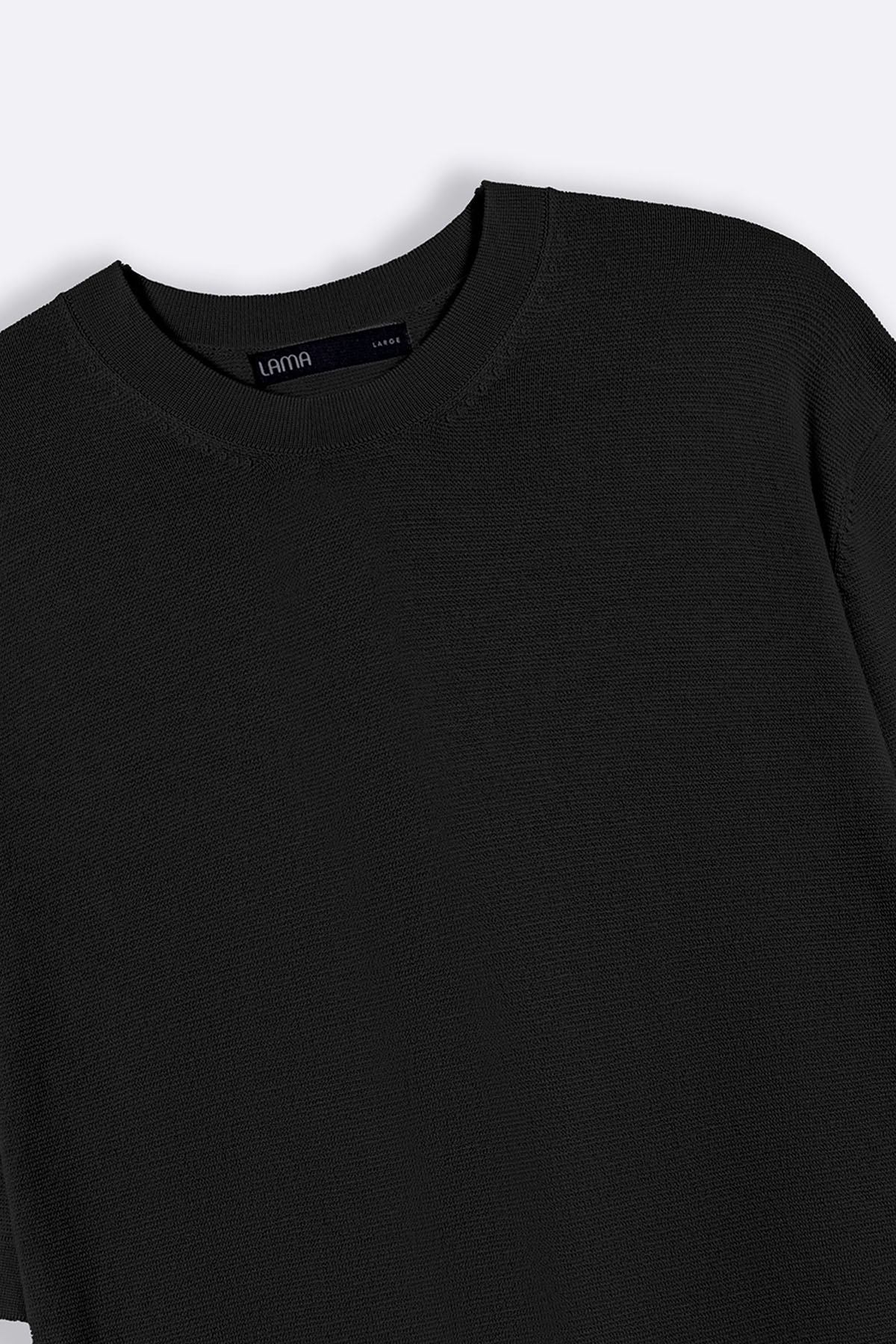 Black Fitted Crew Neck Soft Ribbed T-Shirt