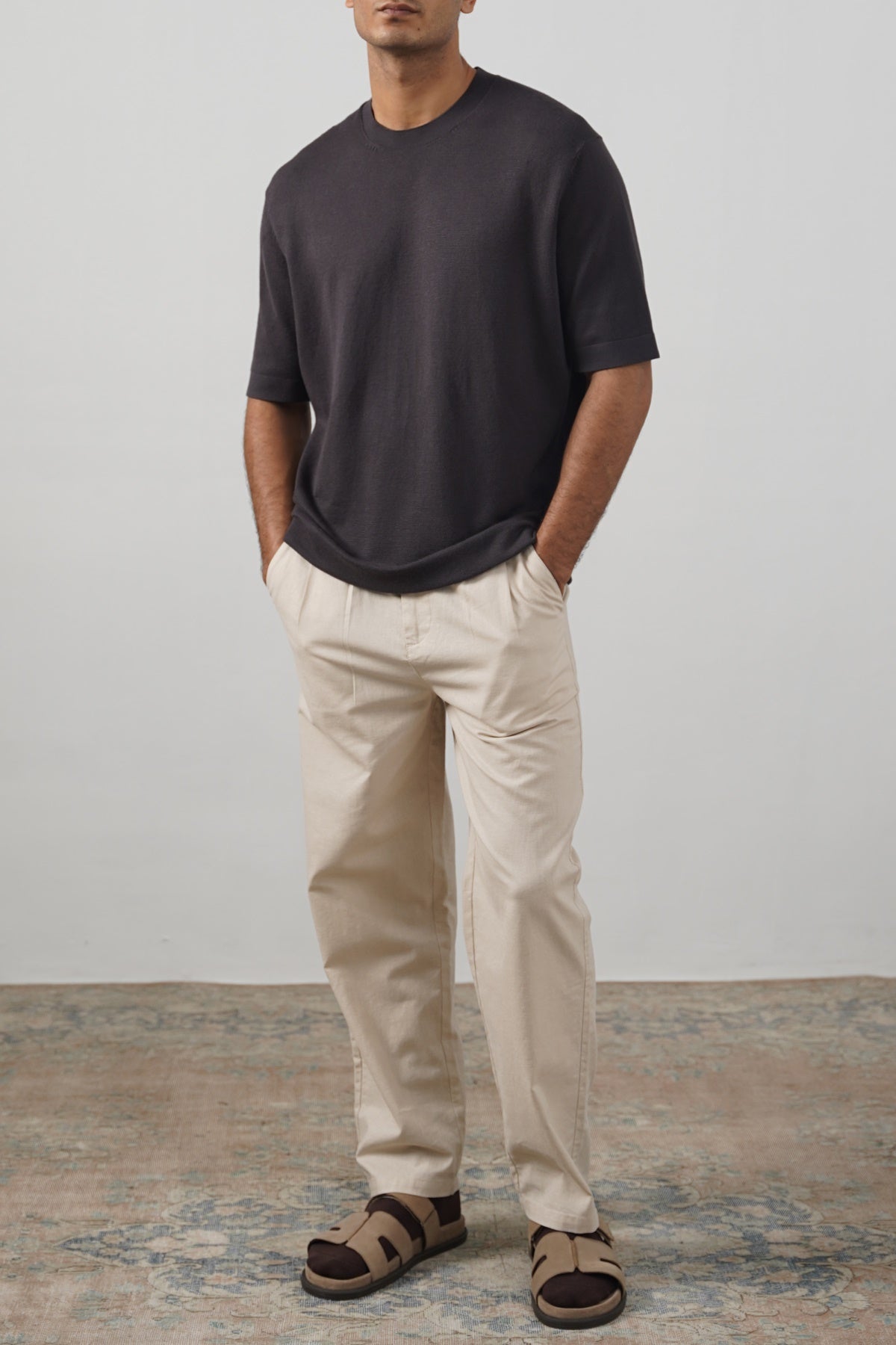 Charcoal Fitted Crew Neck Soft Ribbed T-Shirt