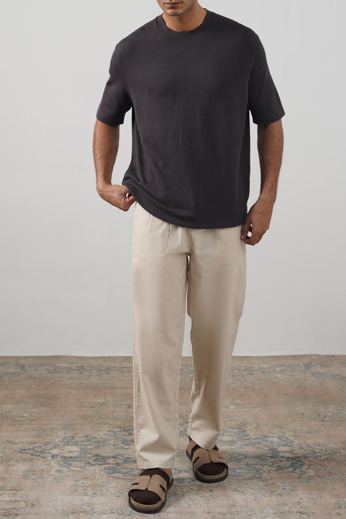 Charcoal Fitted Crew Neck Soft Ribbed T-Shirt