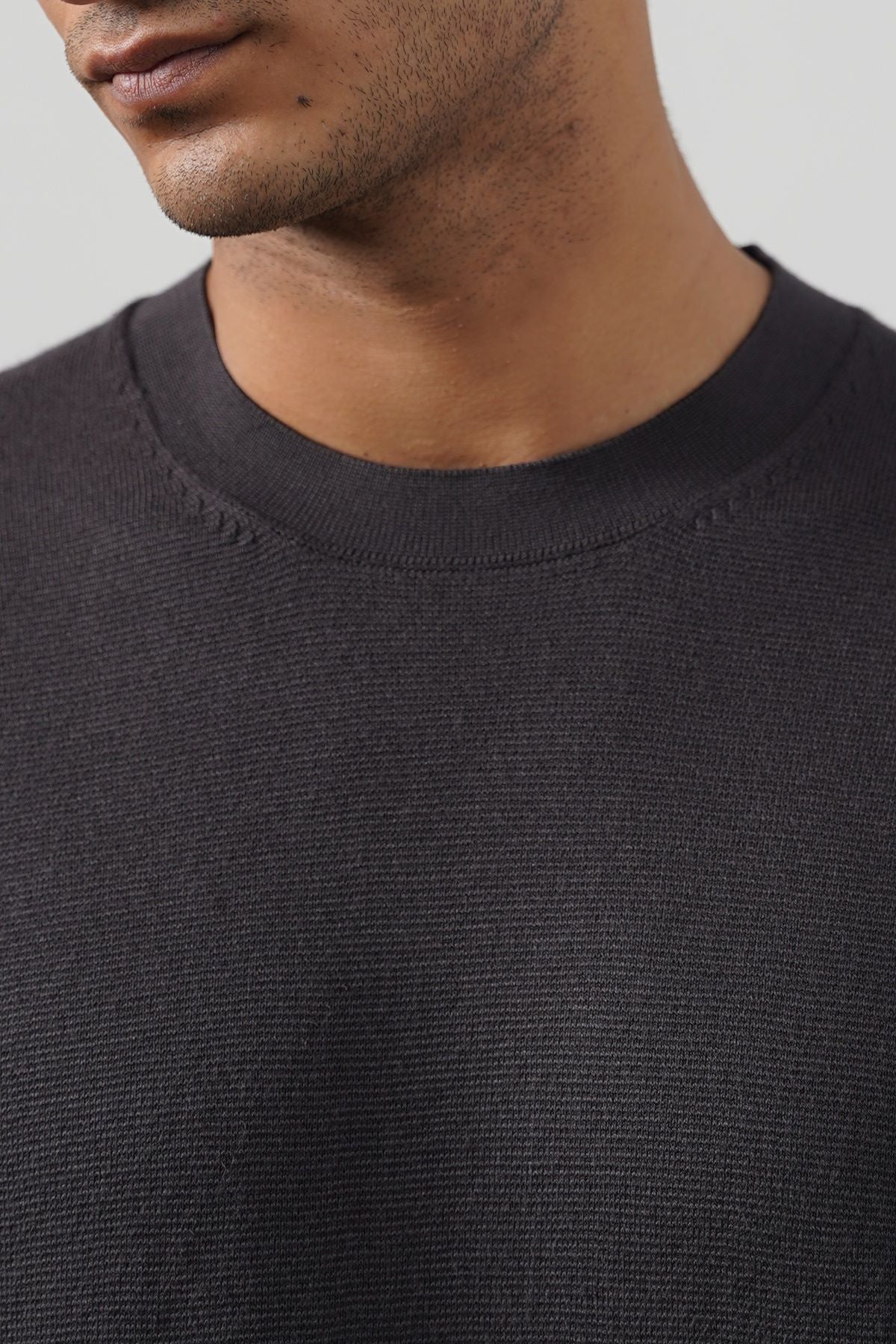 Charcoal Fitted Crew Neck Soft Ribbed T-Shirt