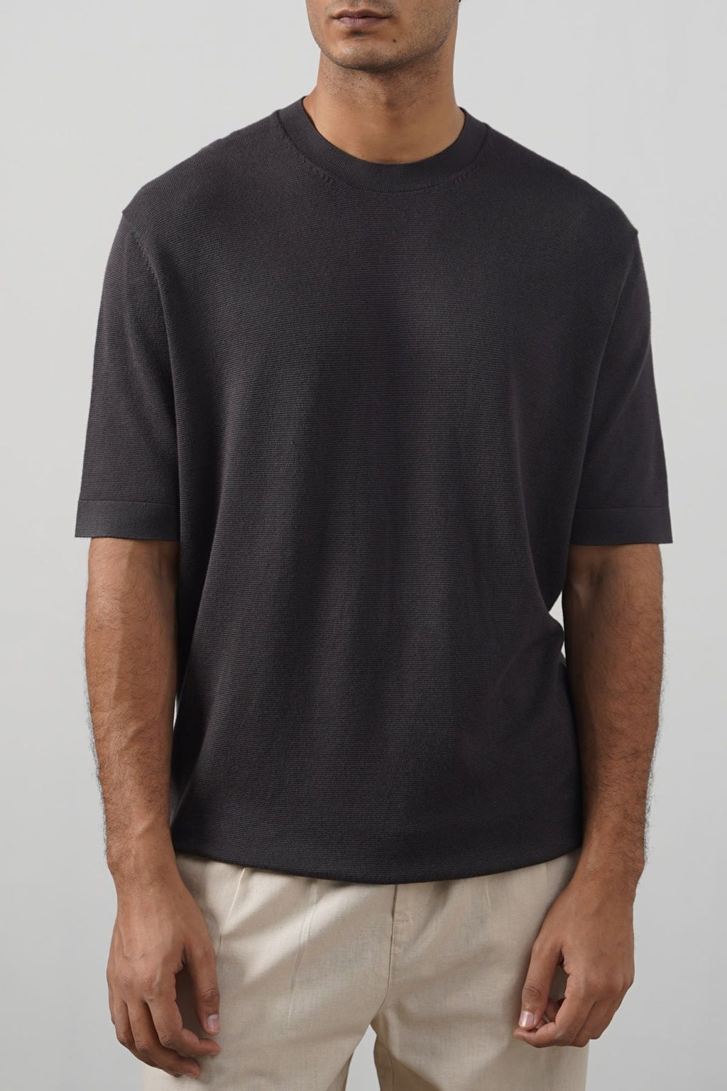 Charcoal Fitted Crew Neck Soft Ribbed T-Shirt – Cool Havn