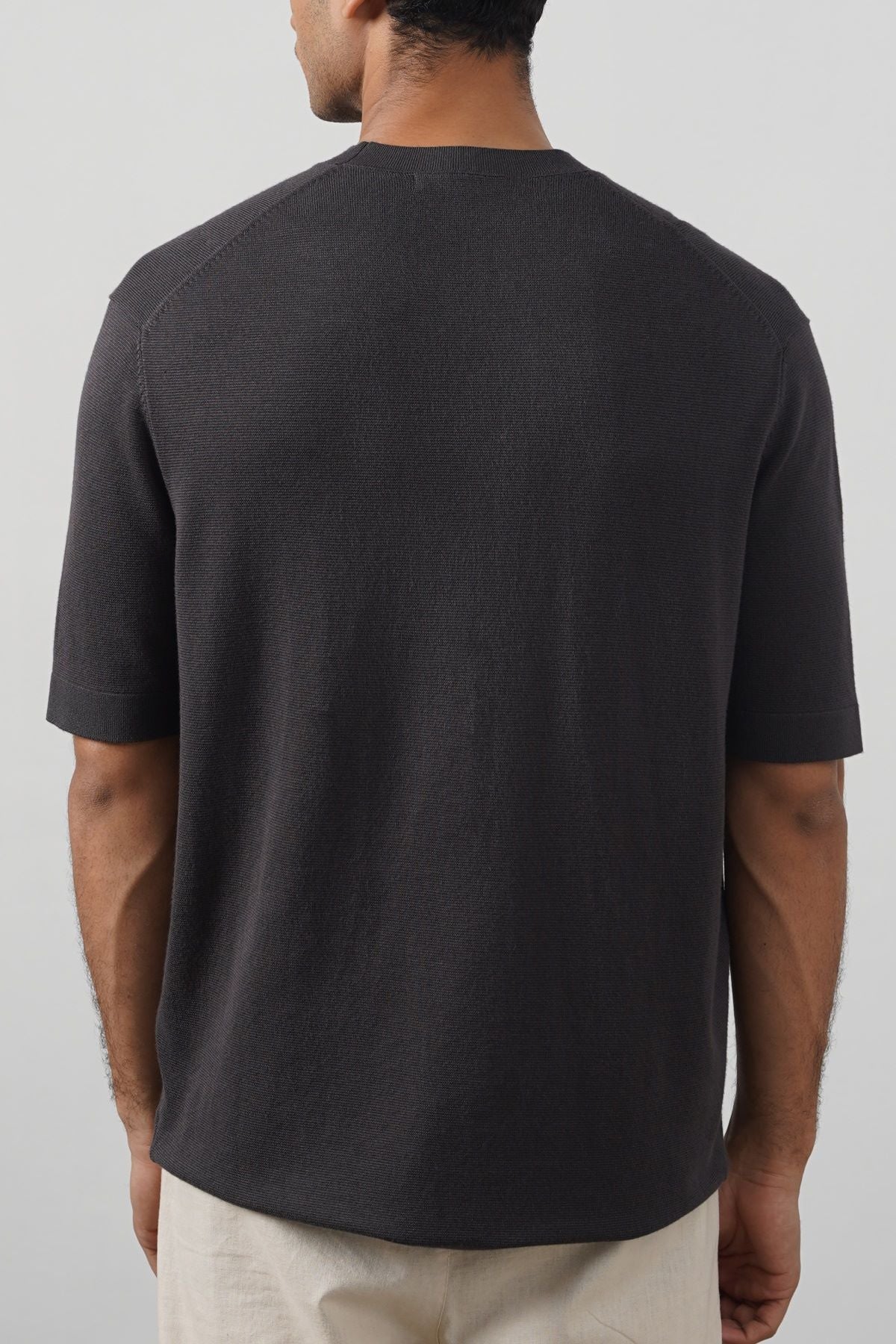 Charcoal Fitted Crew Neck Soft Ribbed T-Shirt