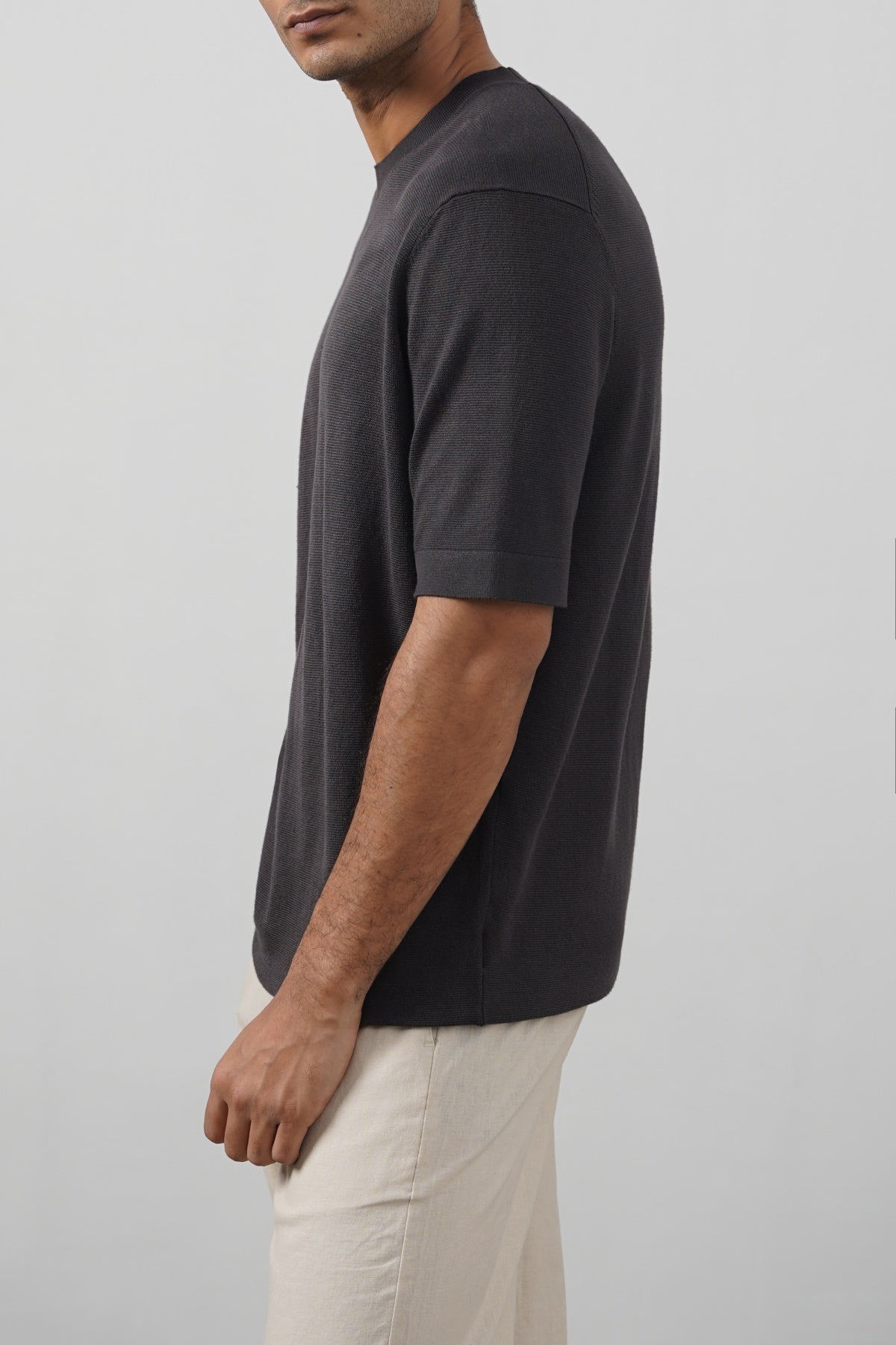 Charcoal Fitted Crew Neck Soft Ribbed T-Shirt